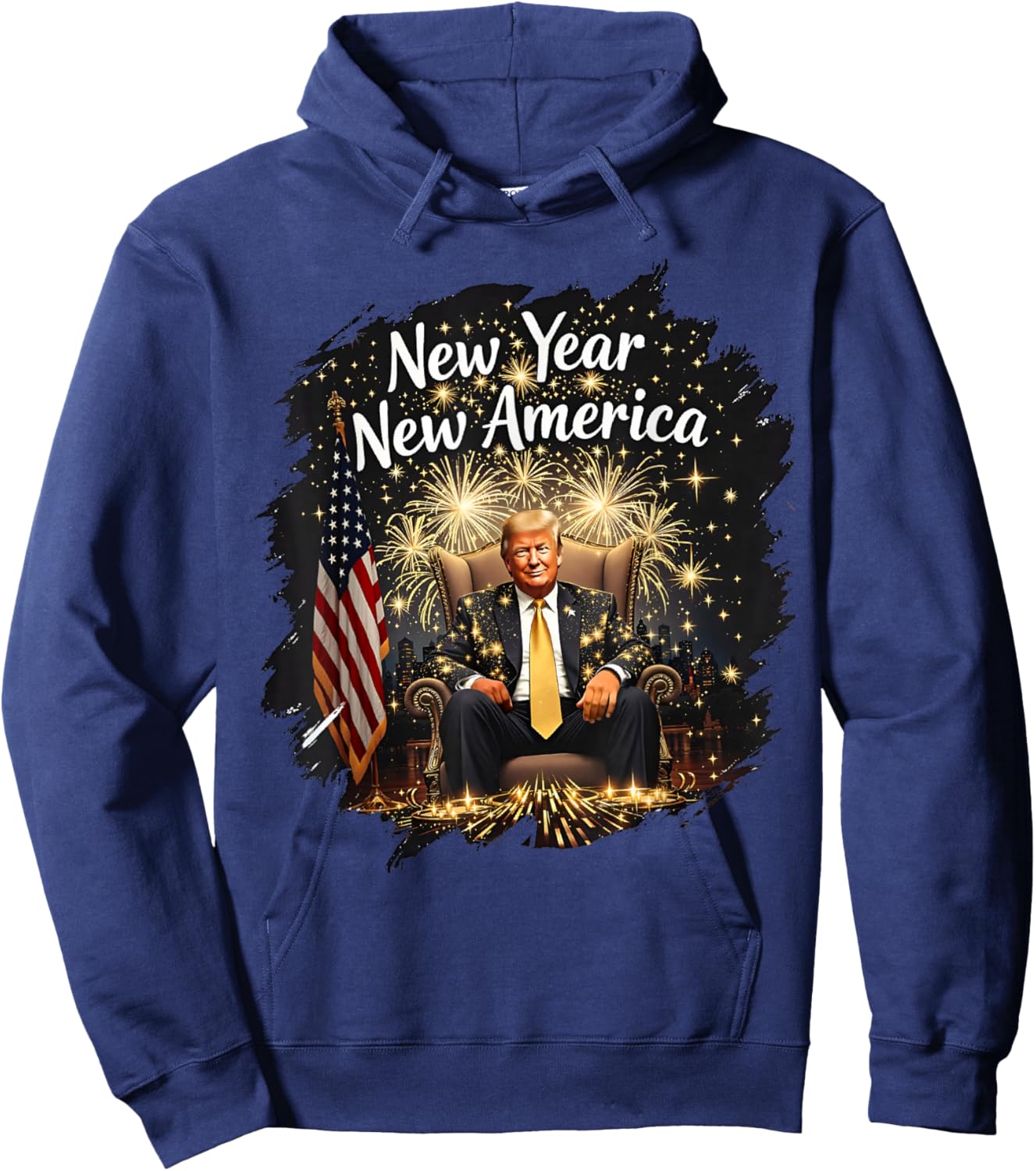 New Year New America Happy New Year Party 2025 Trump Funny Hoodie - Hoodie | Navy