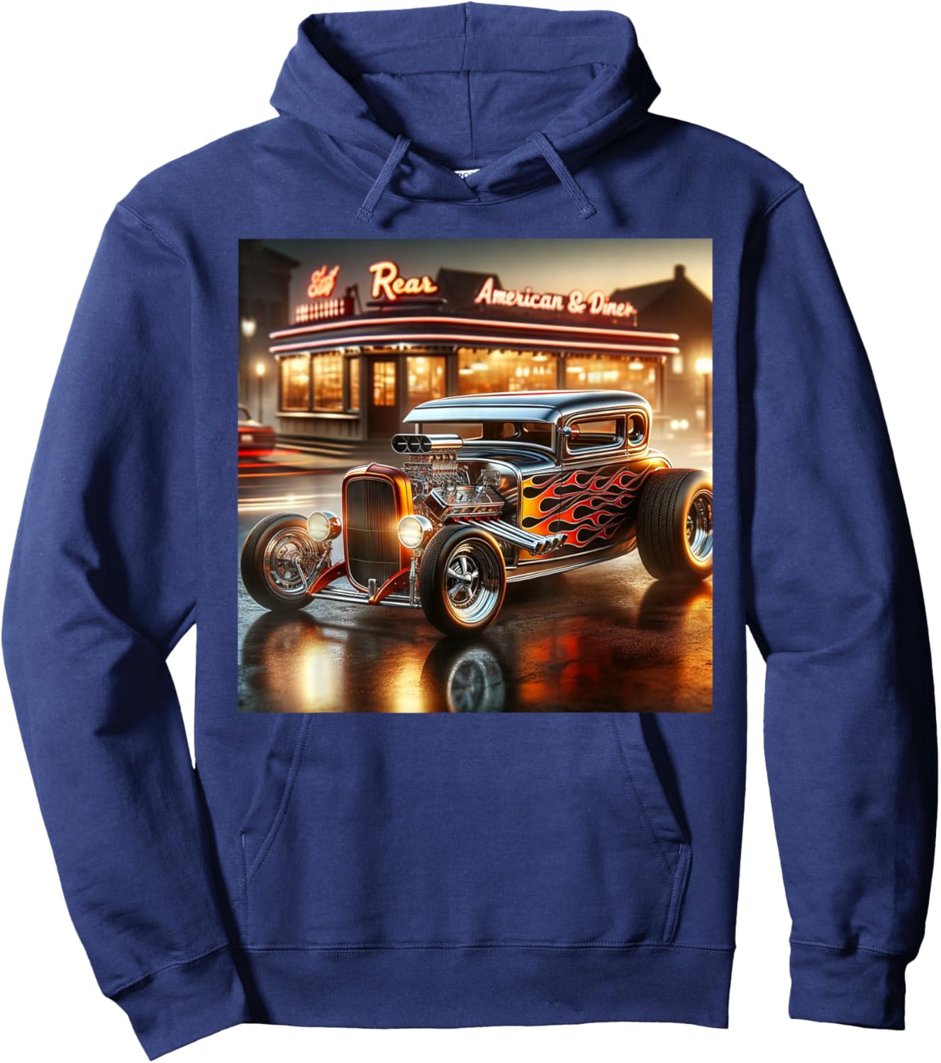 Classic Hot Rod Retro Vintage Custom Hotrod Car Illustration Hoodie - Hoodie | Navy