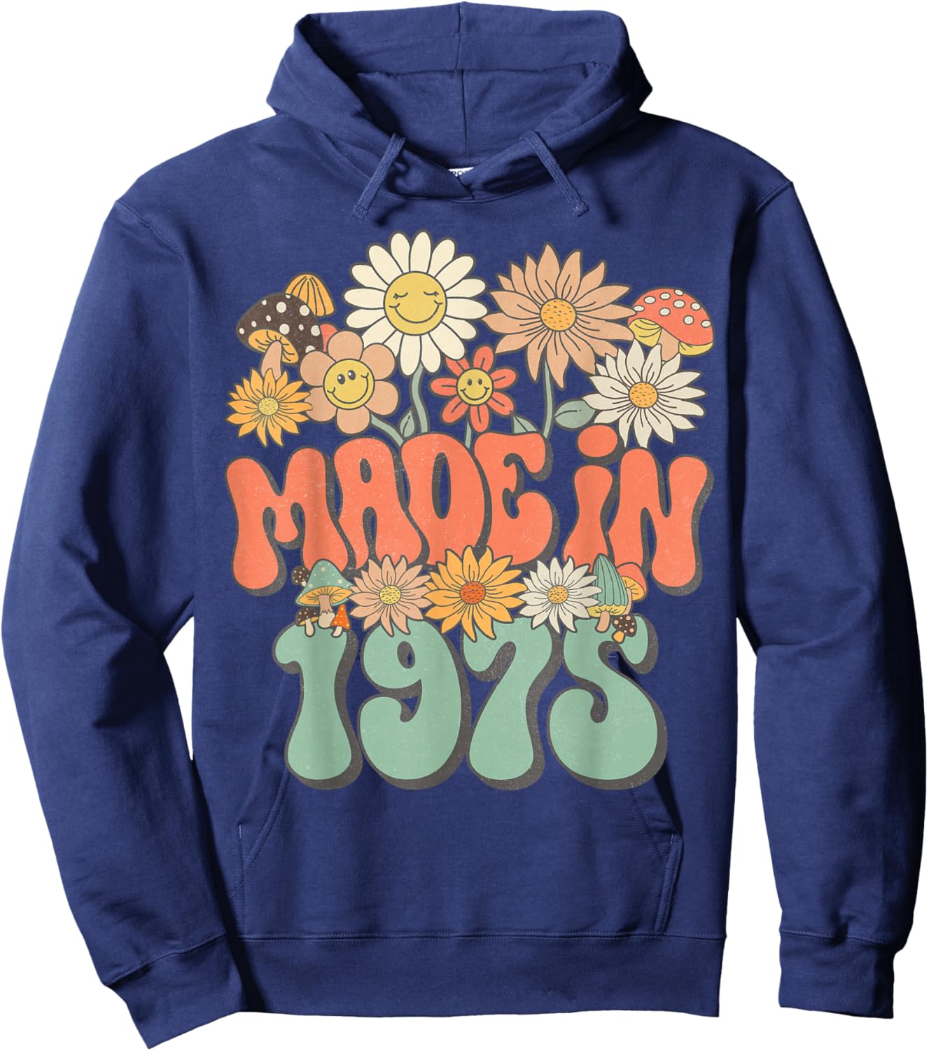 Retro Groovy Made In 1975 Floral Hippie Daisy 50th Birthday Hoodie - Hoodie | Navy