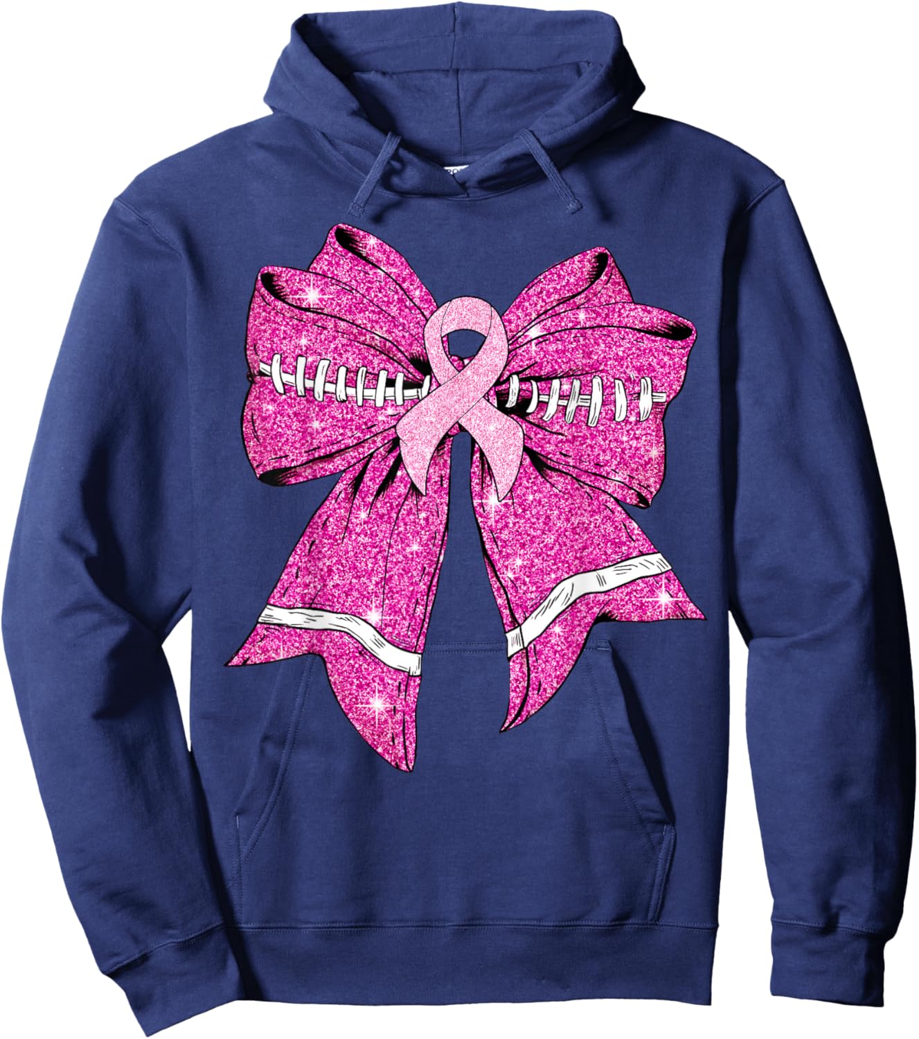 Cheer For The Cure Coquette Bow Football Breast Cancer Women Hoodie - Hoodie | Navy