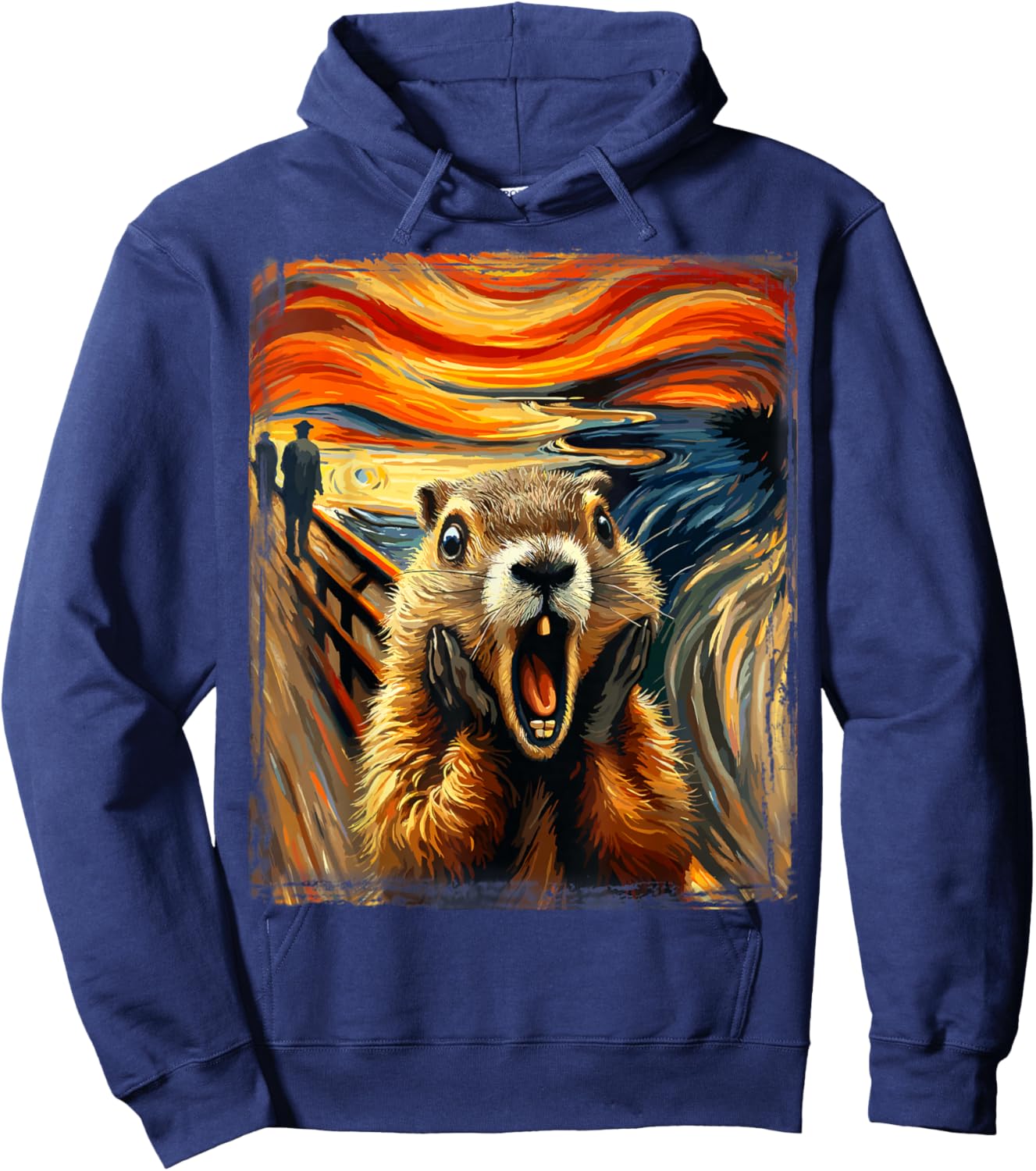 Scream Parody Funny Animal Painting Artistic Groundhog Day Hoodie - Hoodie | Navy