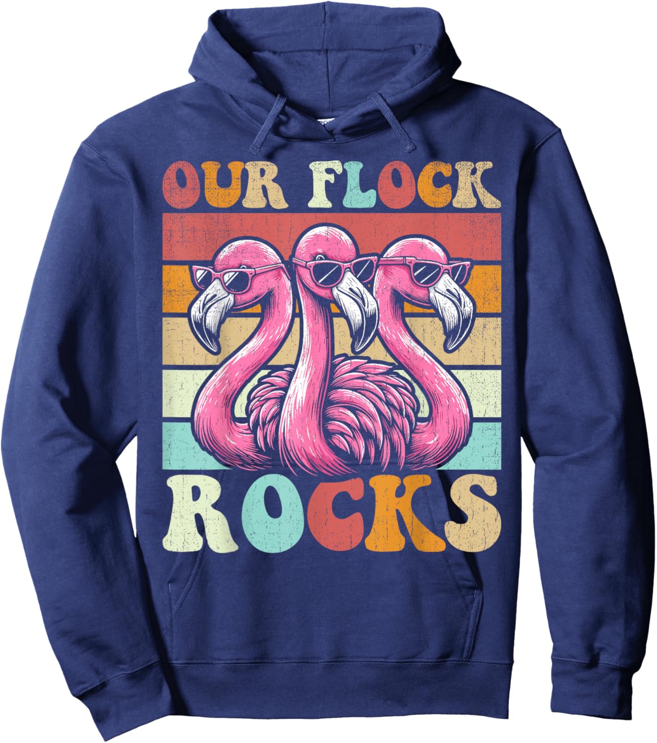 Our Flock Rocks Flamingo Matching Family Vacation Hoodie - Hoodie | Navy