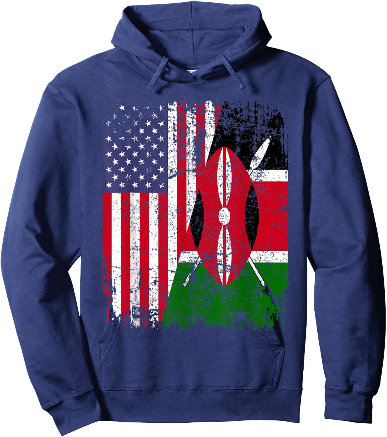 KENYAN ROOTS | Half American Flag | KENYA Hoodie - Hoodie | Navy