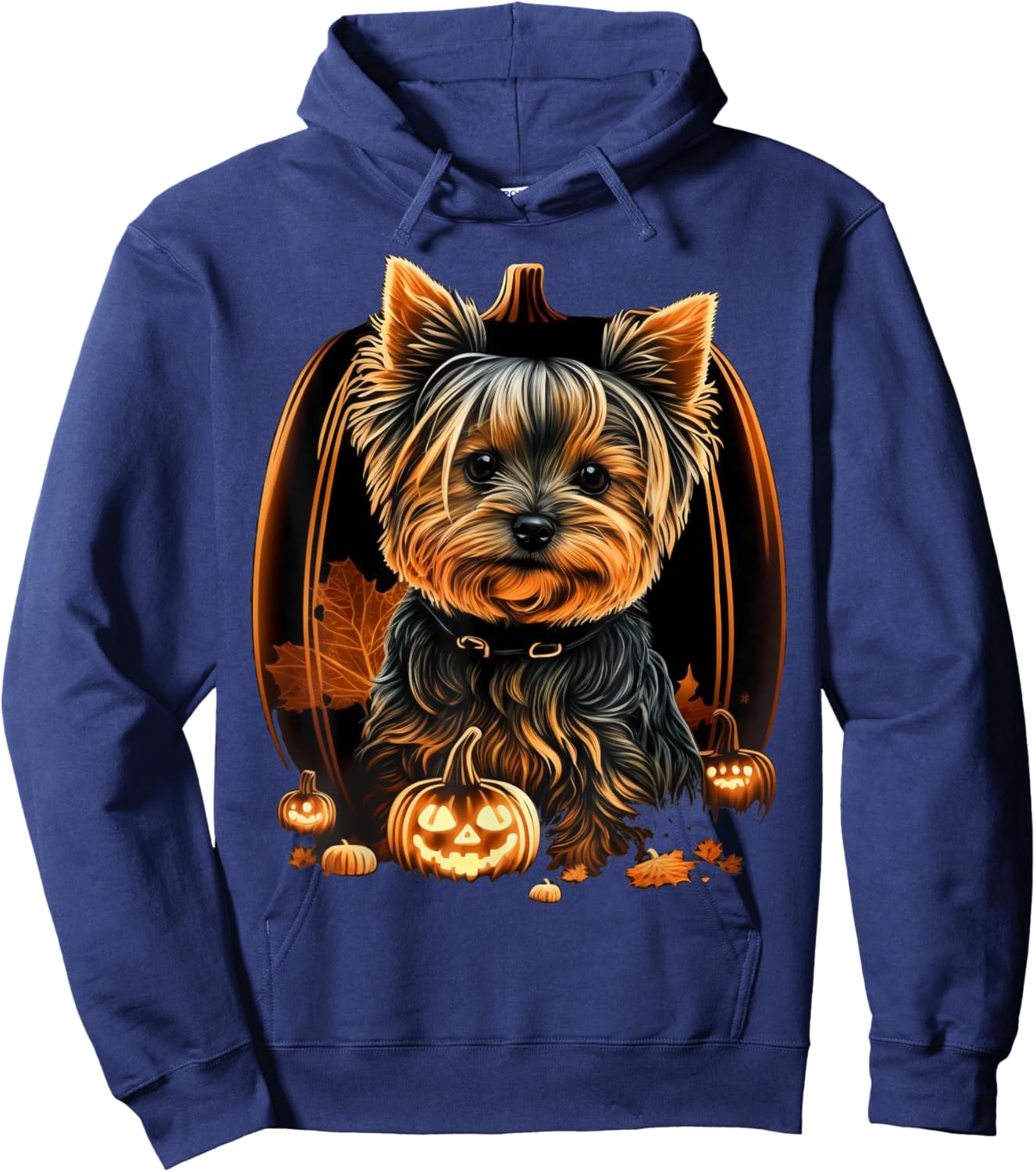 Pumpkin Yorkie Costume on Yorkshire Terrier Halloween Hoodie - Hoodie | Navy