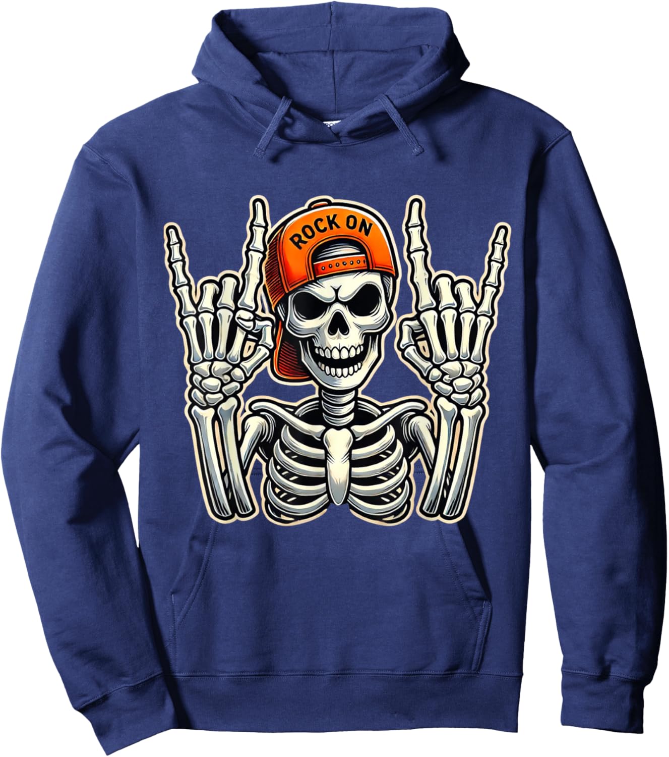 Cool Skeleton Rocker Skater Cap Halloween Punk Rock Hoodie - Hoodie | Navy