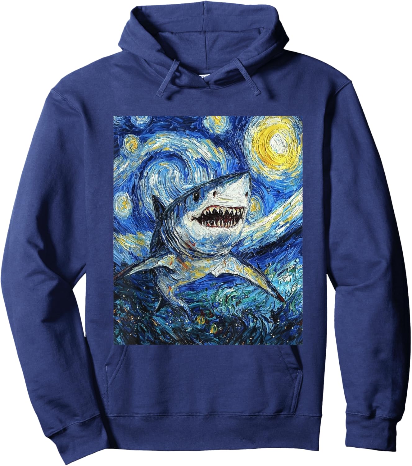 Funny Shark - Van Gogh Style - Starry Night Hoodie - Hoodie | Navy