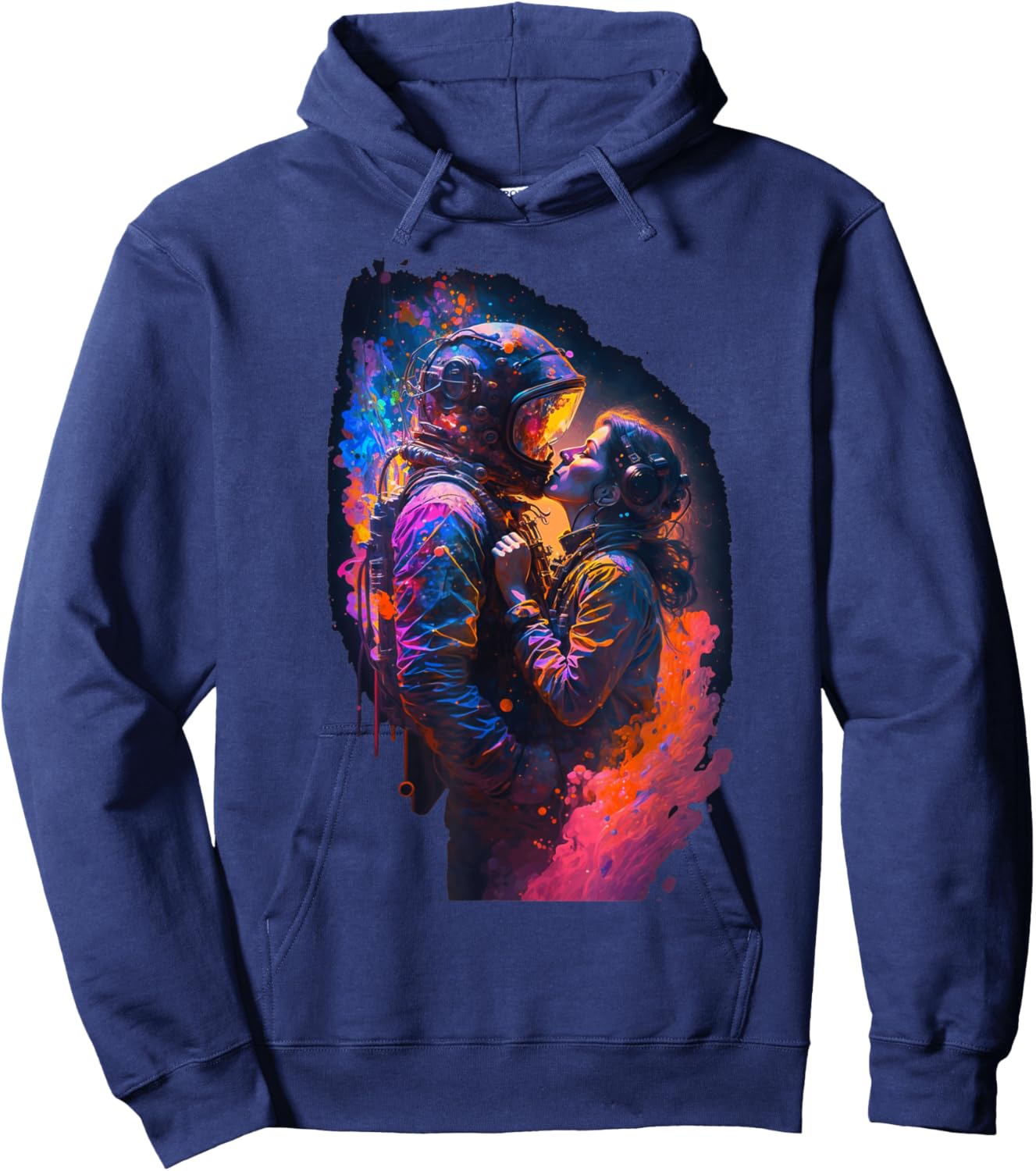 Astronaut Love Couple Kiss Outer Space | Colorful Astronaut Hoodie - Hoodie | Navy