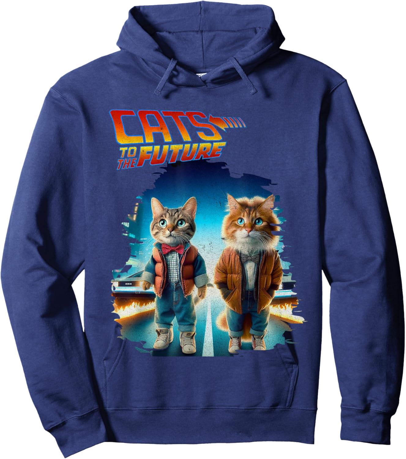 Pop Culture Cats To The Future Parody Funny 80s 90s Cats Hoodie - Hoodie | Navy