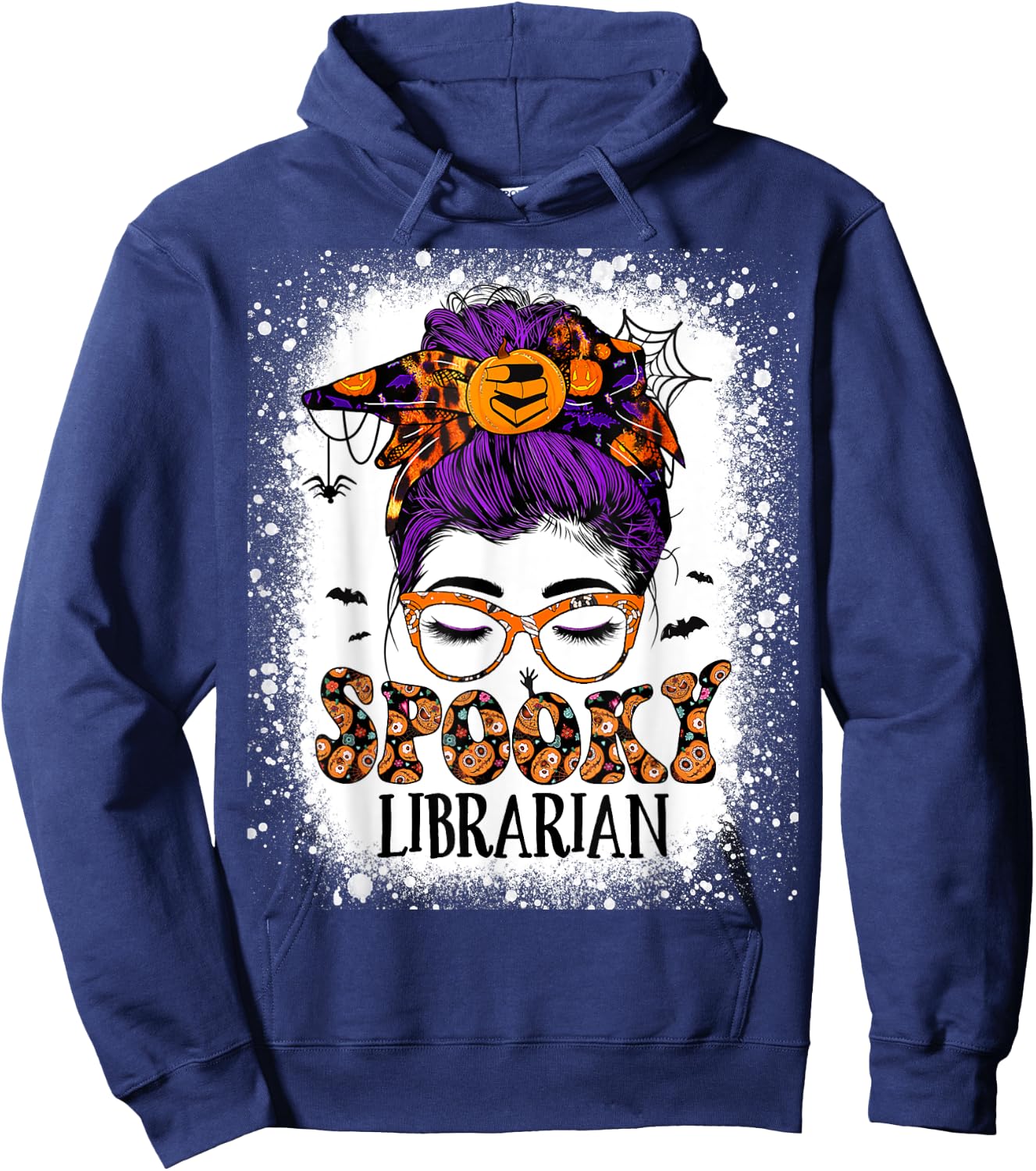 Spooky Librarian Teacher Halloween Messy Bun Book Library Hoodie - Hoodie | Navy