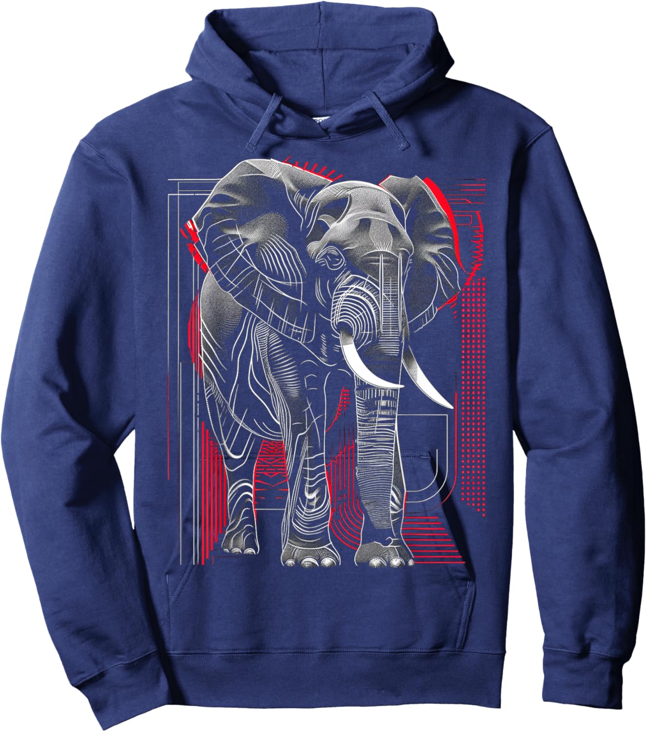 Elephant Geometric Abstract Animal Drawing Art Elephant Hoodie - Hoodie | Navy