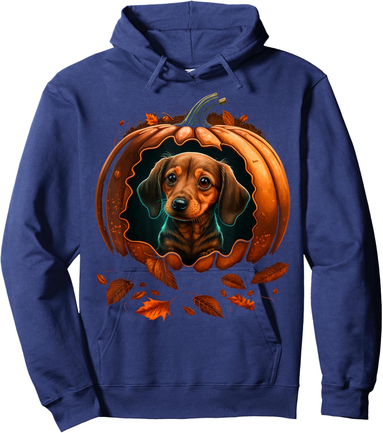 Pumpkin Dachshund costume on Dachshund Halloween Hoodie - Hoodie | Navy