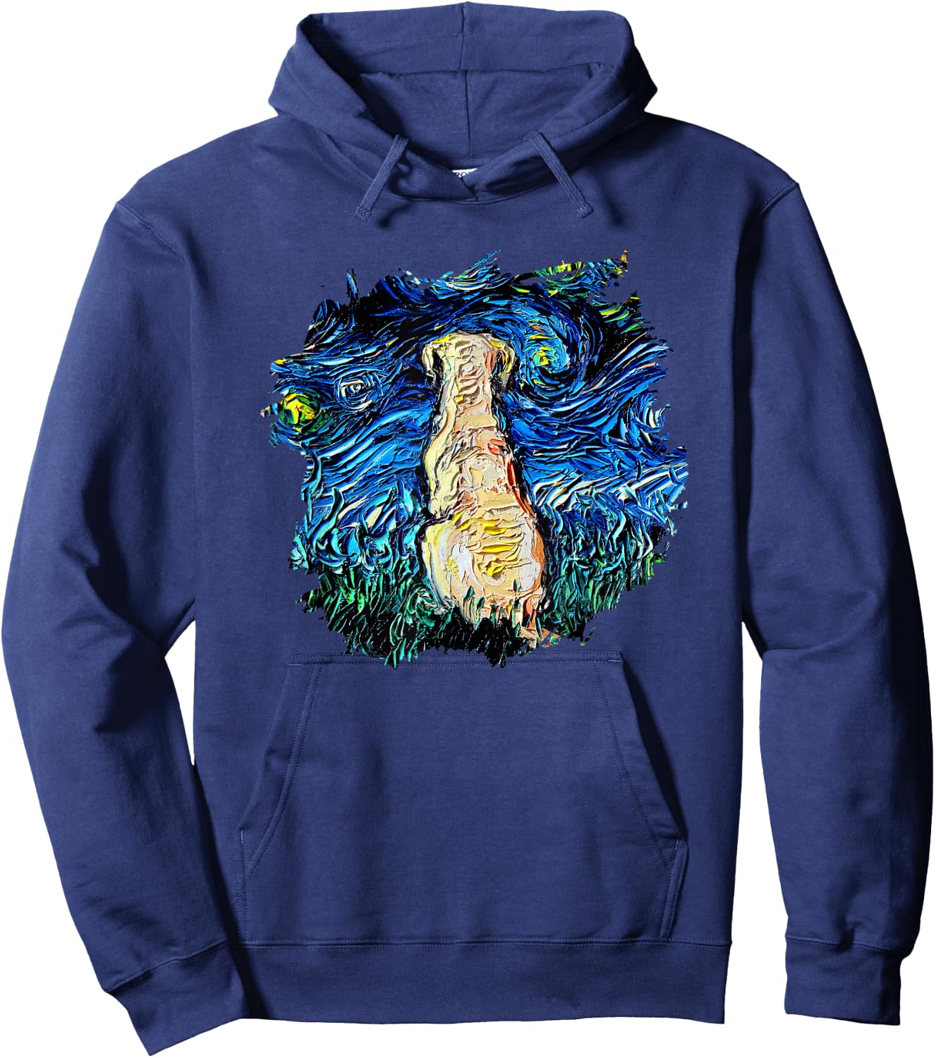 Yellow Labrador Starry Night Impressionist Dog Art by Aja Women Kids Hoodie - Hoodie | Navy