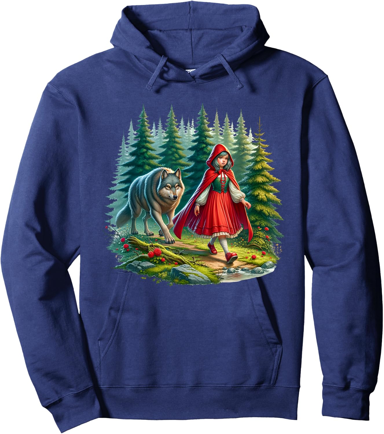 Little Red Riding Hood Stalked by Wolf Halloween Costume Hoodie - Hoodie | Navy