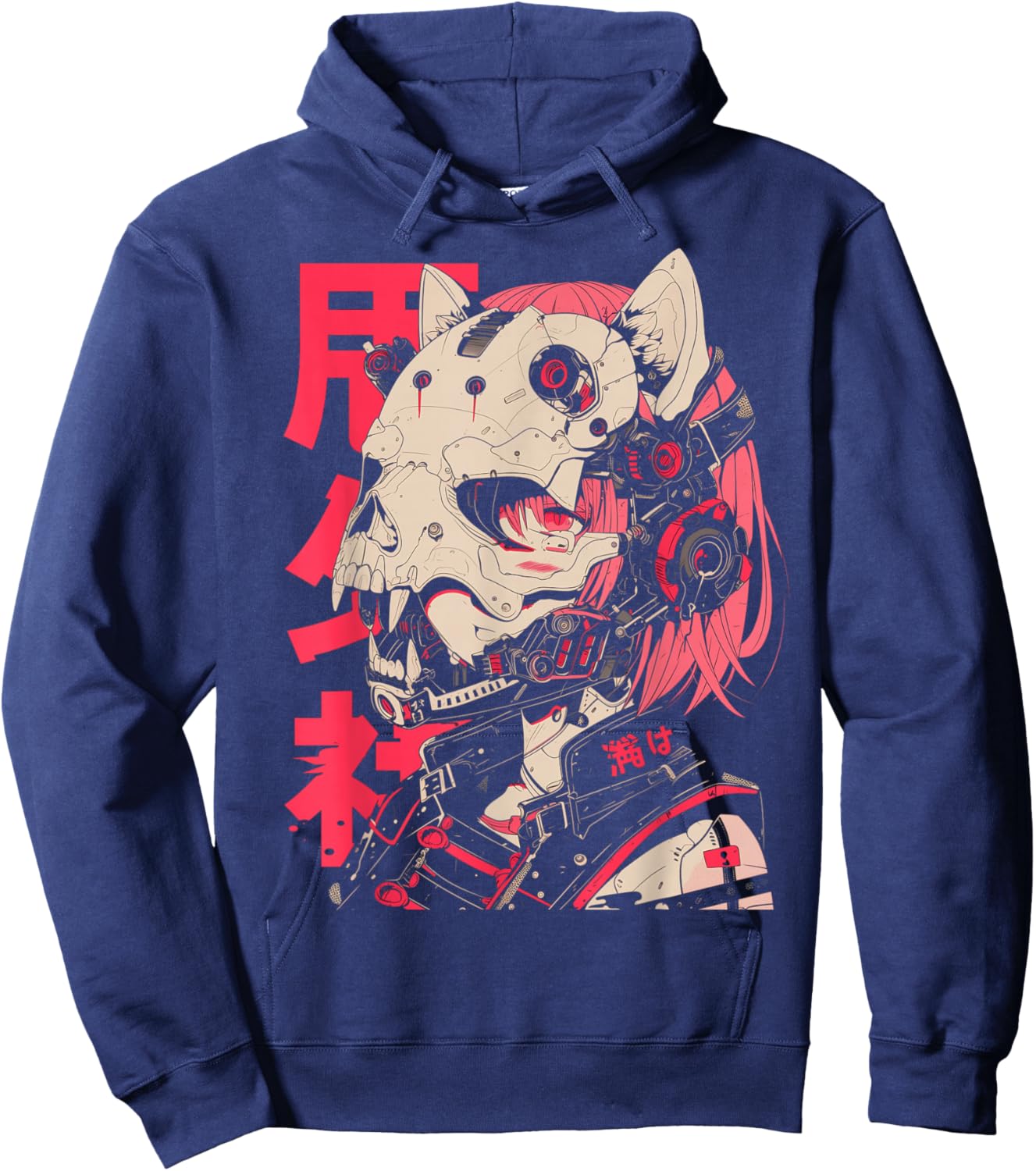 Anime Manga Cyberpunk Aesthetic Techwear Harajuku Cat Girl Hoodie - Hoodie | Navy