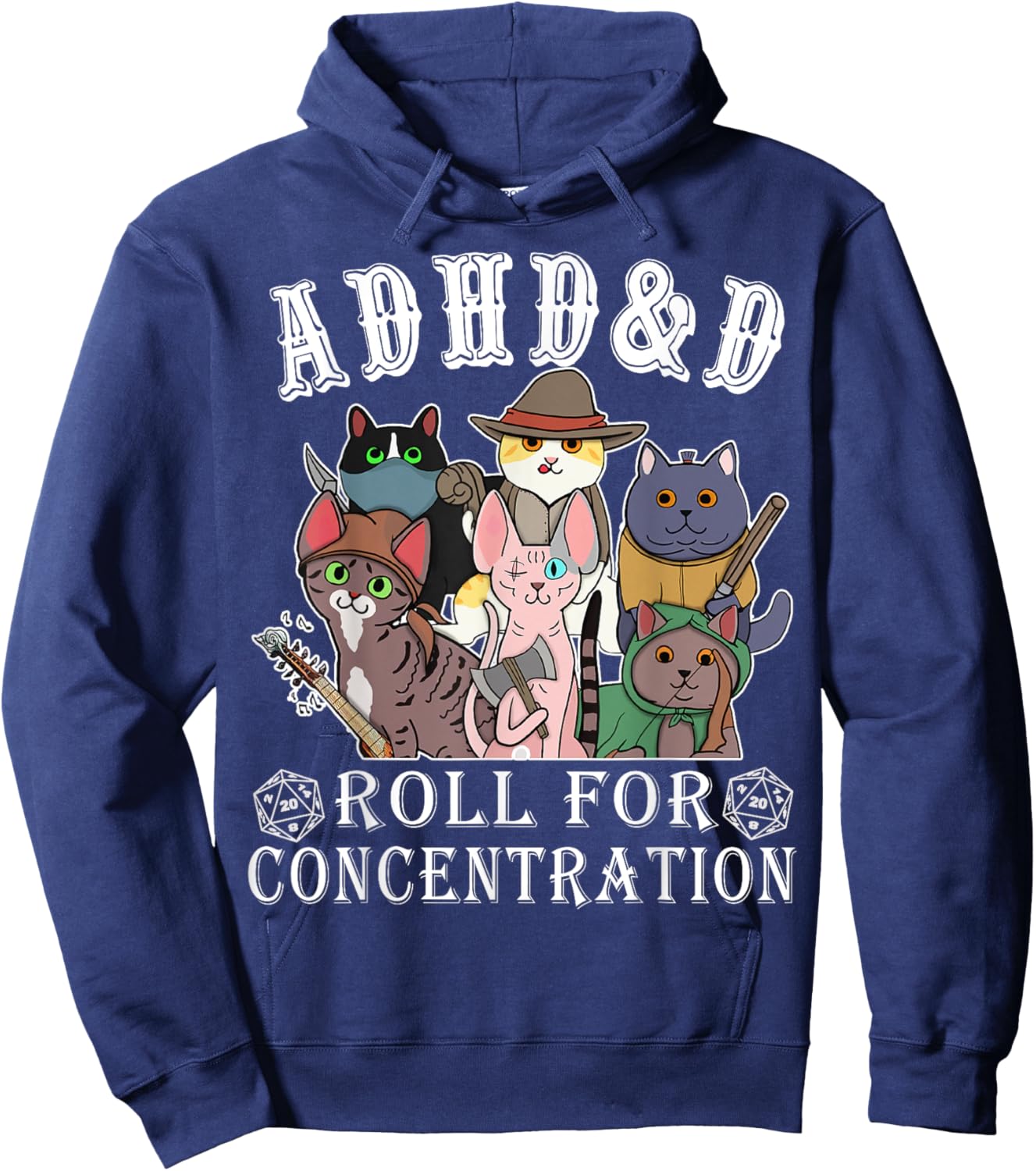 Cats RPG Gamer Roll For Concentration D20 Dice Nerdy Men Kid Hoodie - Hoodie | Navy