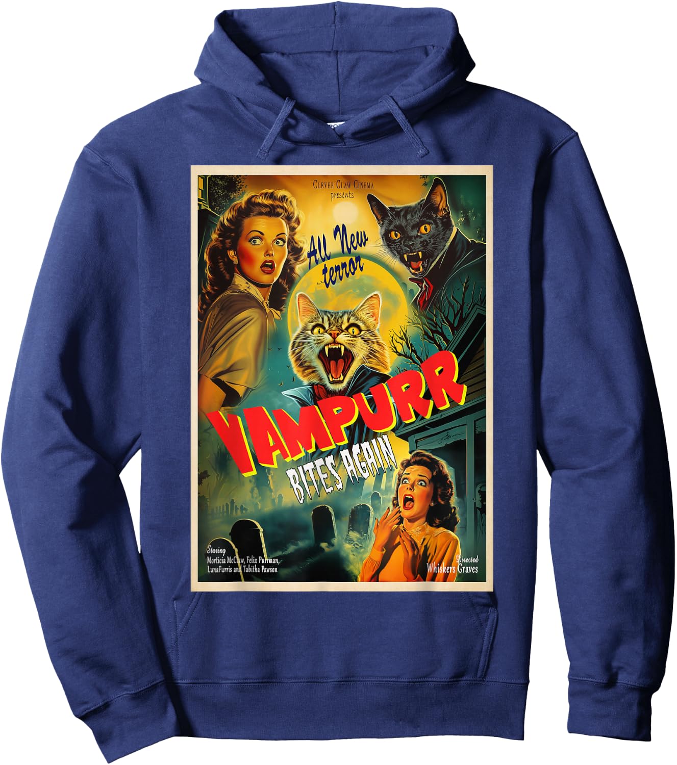 Funny Vampire Cat Dracula Halloween costume Vampurr cat Hoodie - Hoodie | Navy