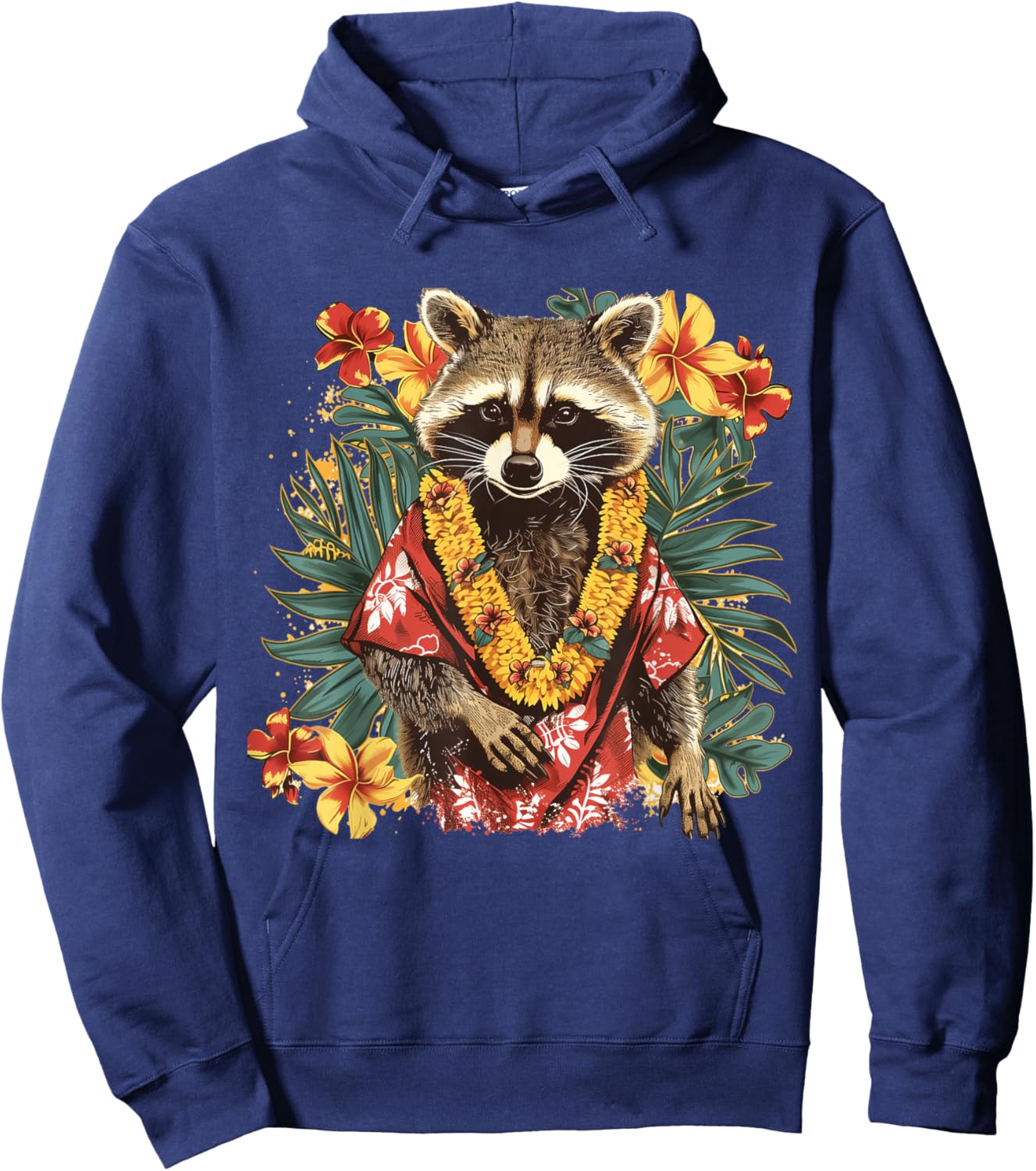 Hawaiian Hibiscus Flowers Hawaiian Raccoon Hoodie - Hoodie | Navy
