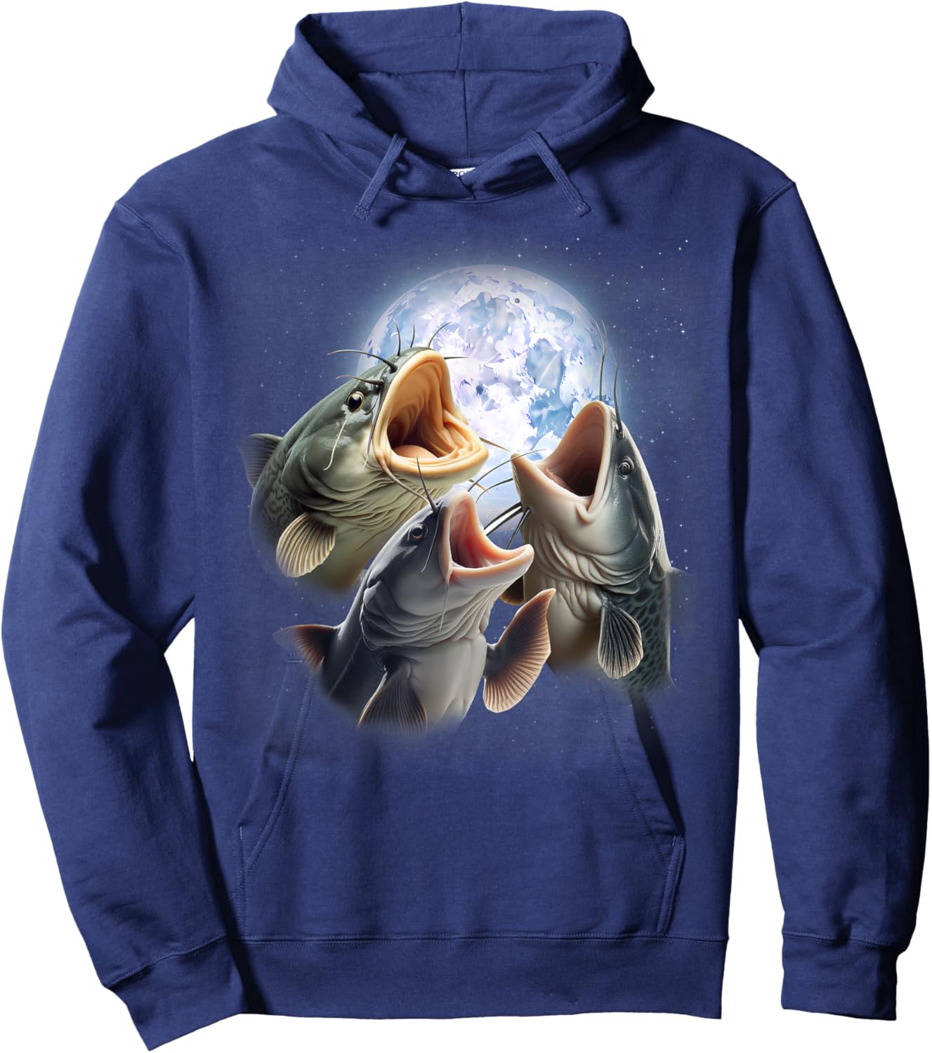 3 Catfish Howling At The Moon Funny Catfish Fishing Lover Hoodie - Hoodie | Navy