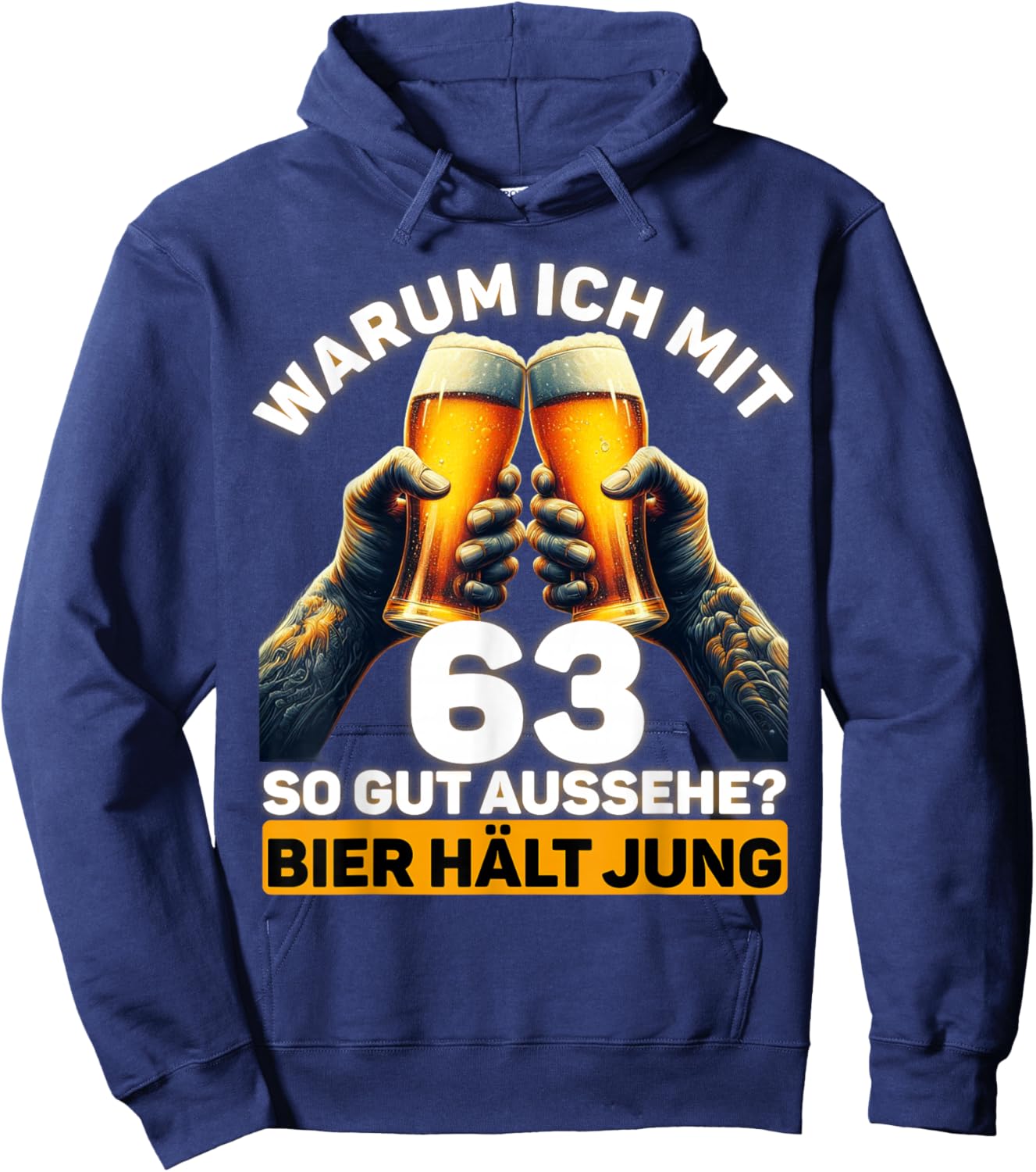 Geschenkidee zum 63. Geburtstag Bier Hält Jung Hoodie - Hoodie | Navy