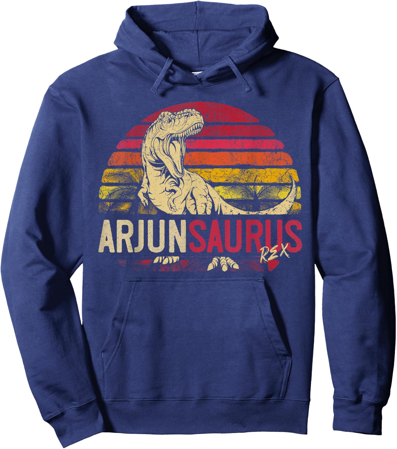 Arjun Saurus Funny Personalized Dinosaur T Rex Name Boy Gift Hoodie - Hoodie | Navy