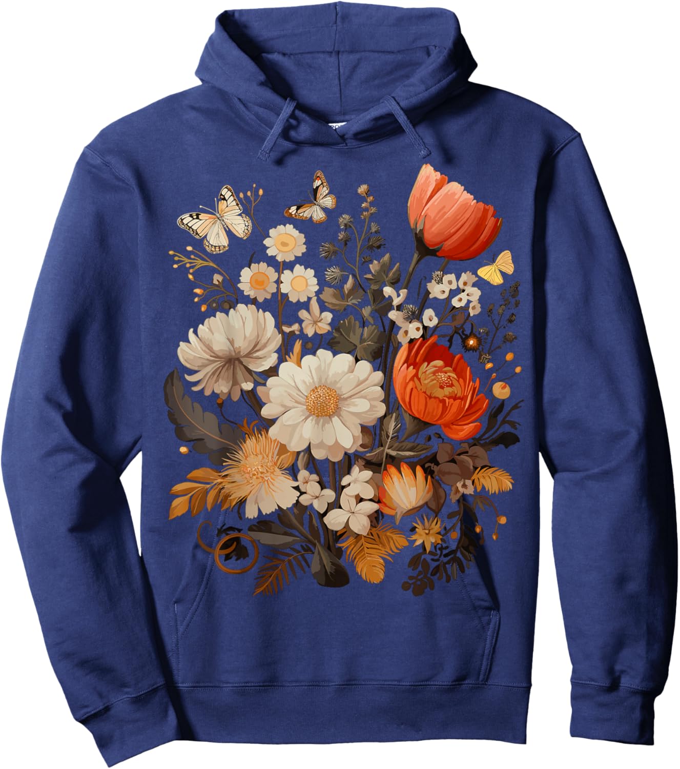 Vintage Pressed Flowers Butterflies Floral Boho Wildflowers Hoodie - Hoodie | Navy