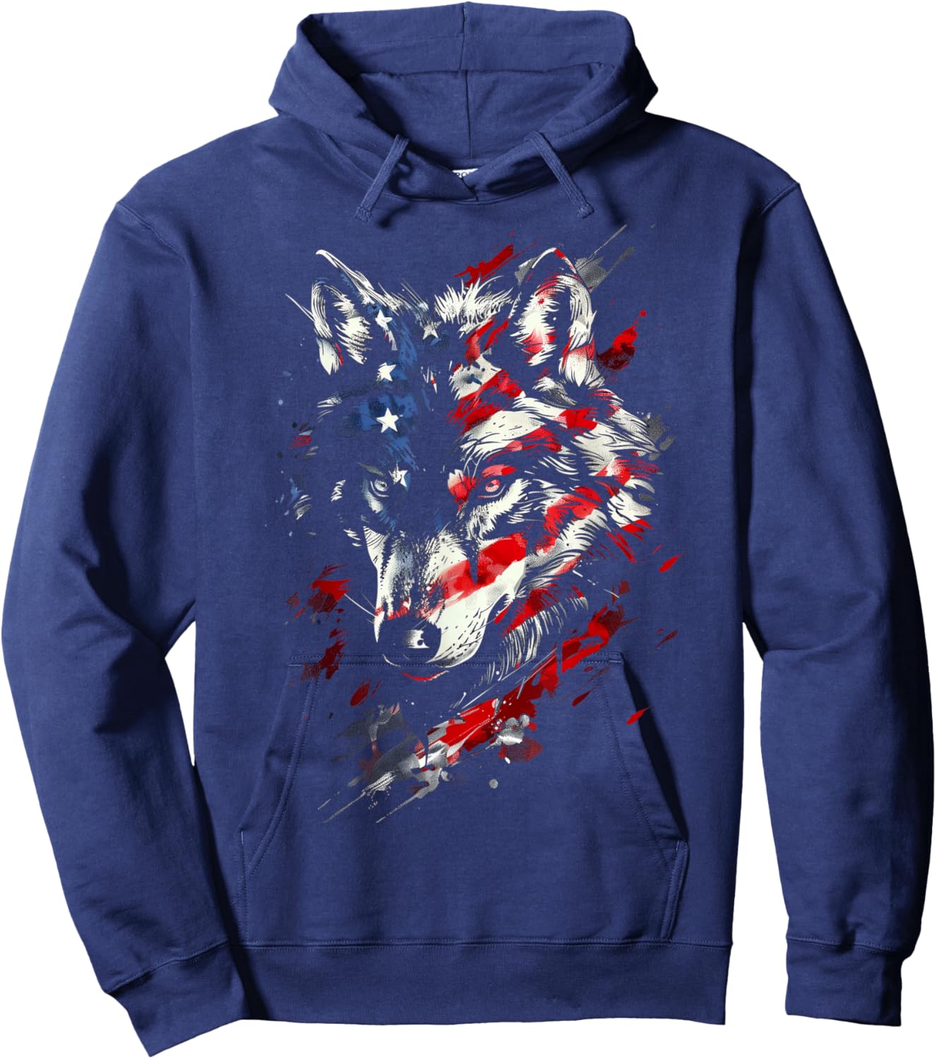 Wolf American Flag USA Patriotic Wolf Lover Hoodie - Hoodie | Navy