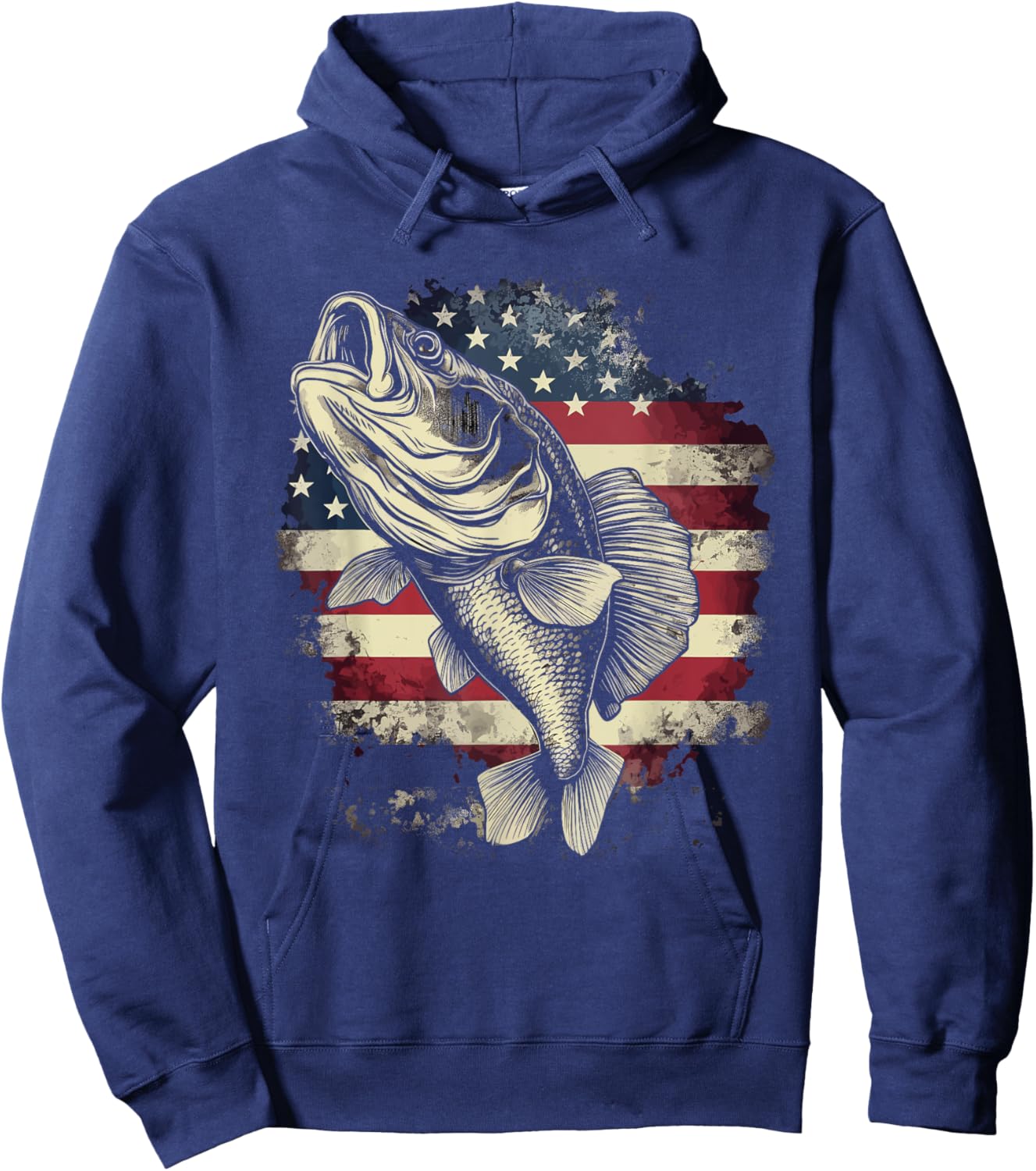 Patriotic Fishing 4th of July Men American Flag Bass Fishing Hoodie - Hoodie | Navy