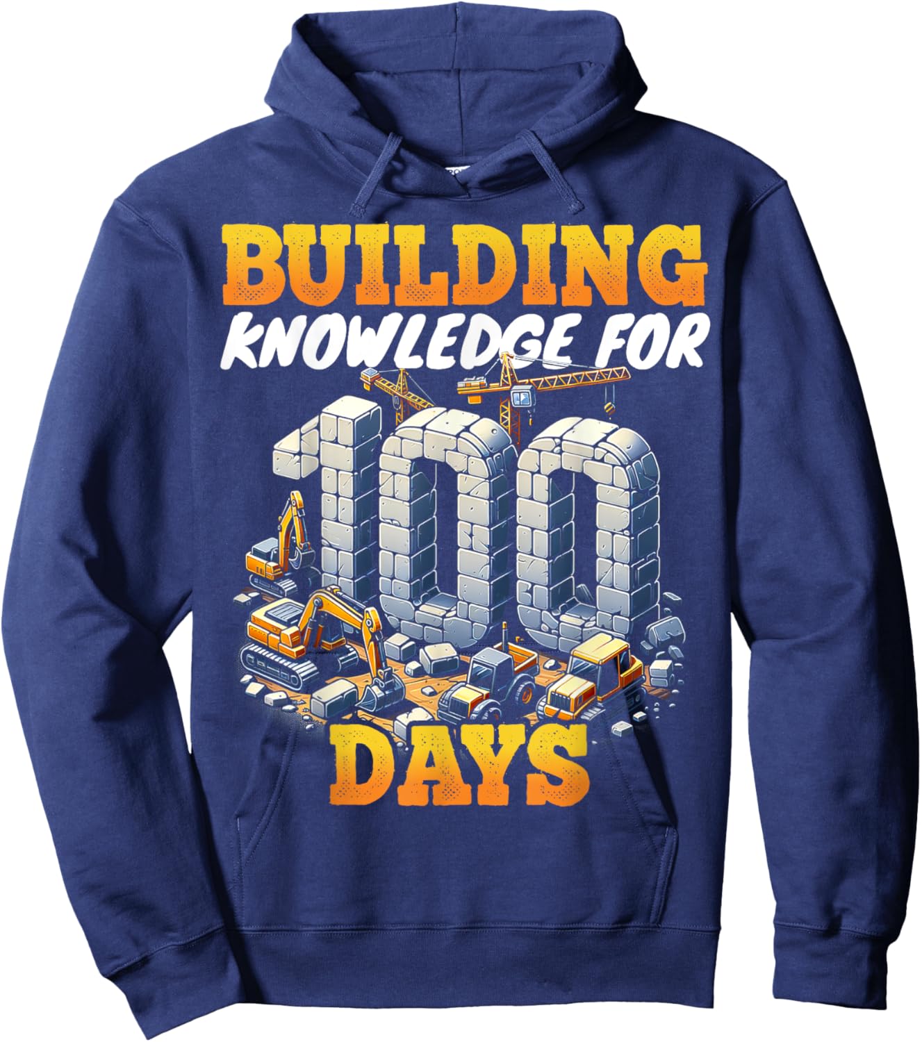 100 Days of School Boys Teacher 100th Day Construction Truck Hoodie - Hoodie | Navy