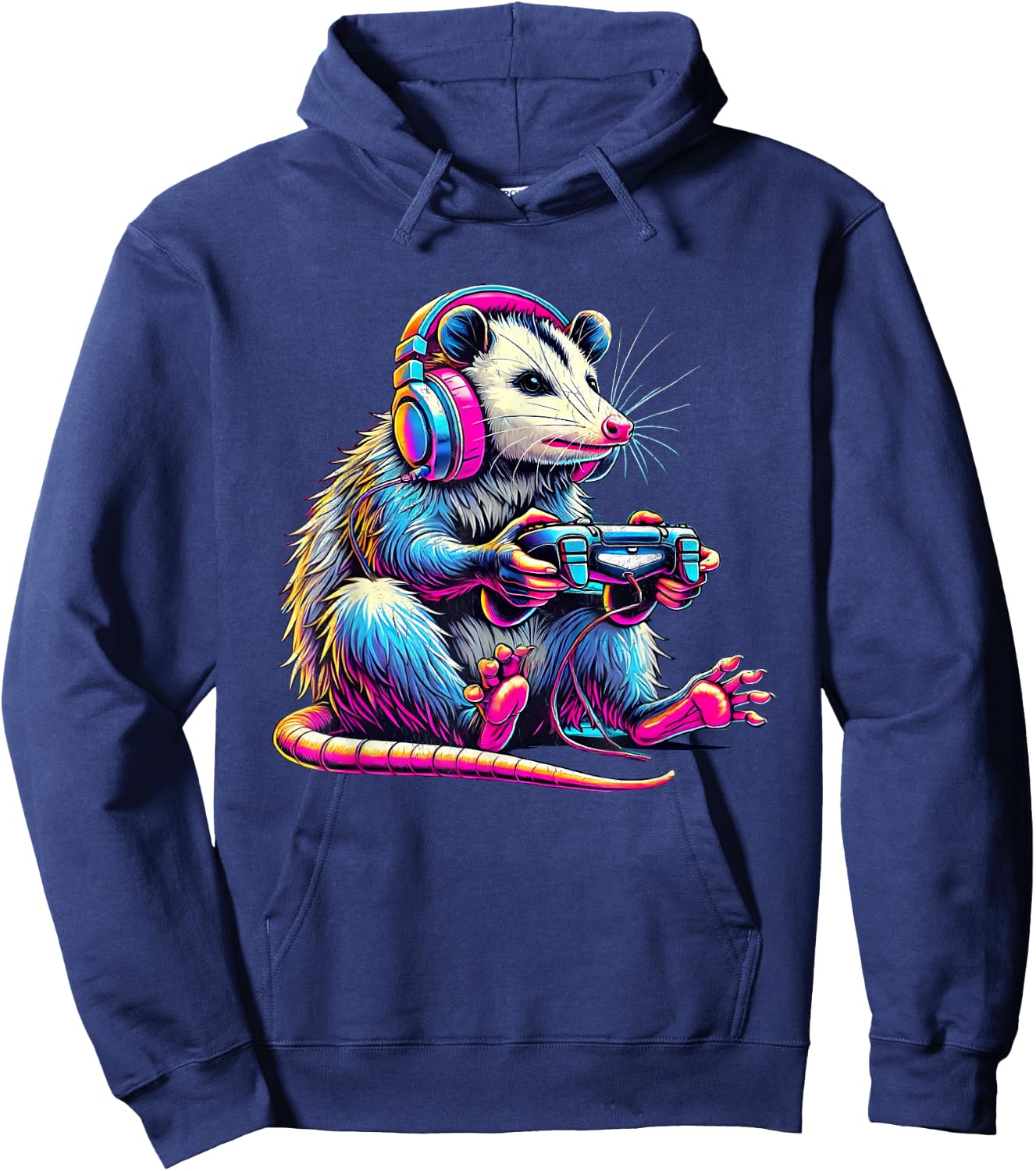 Funny Retro Opossum Gaming - -Adults/Kids - Black - Small - Short Sleeve - - Retro Gaming - Opossum Lover & Gamer Hoodie - Hoodie | Navy