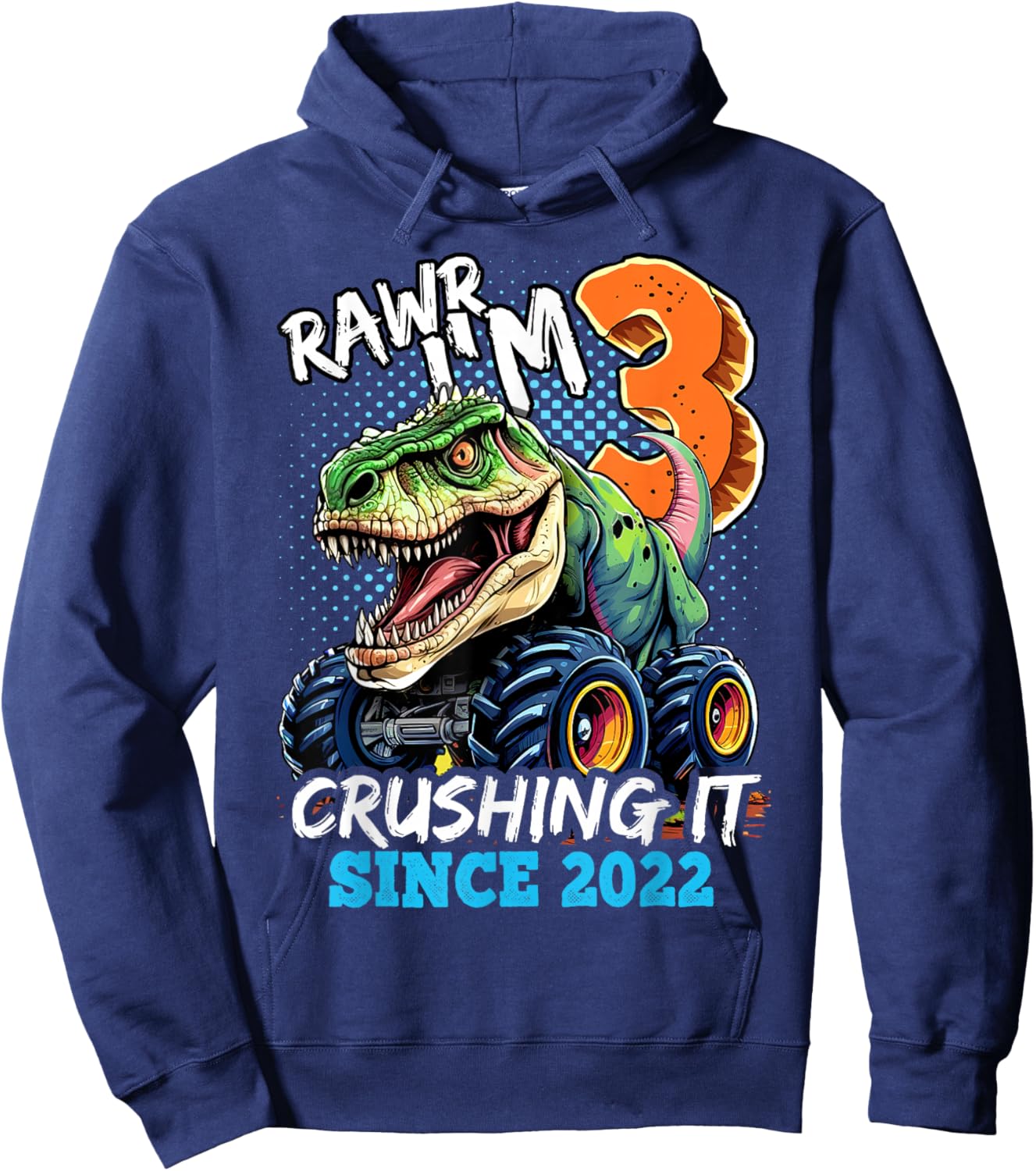 3rd Birthday Monster Truck Dinosaur Party Boys Rawr I'm 3 Hoodie - Hoodie | Navy