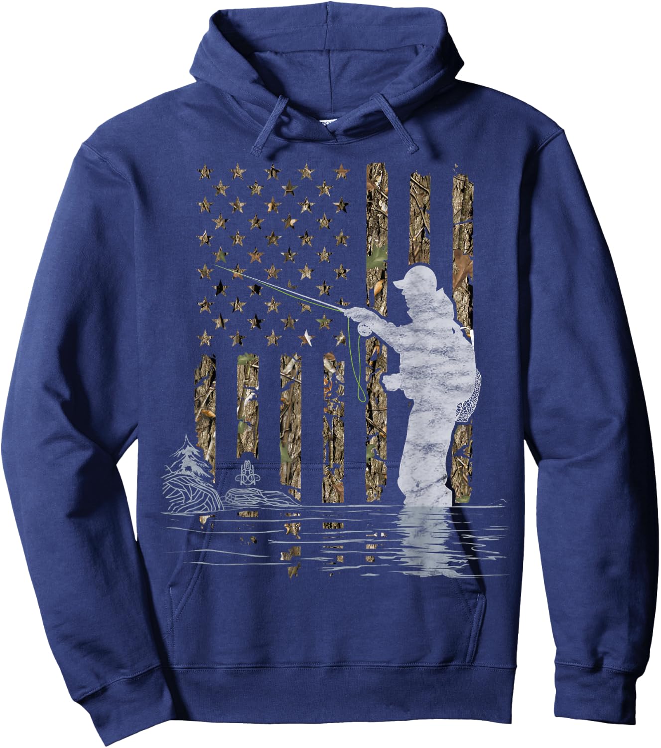 Fly Fishing Fisherman American Flag Camouflage Fly Tying Hoodie - Hoodie | Navy