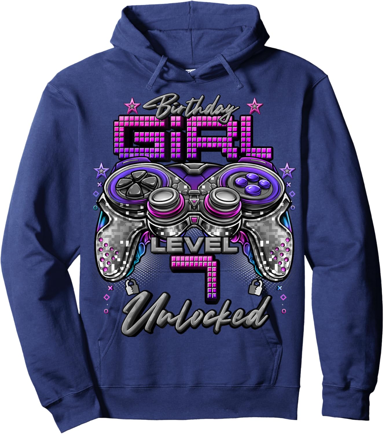 Gamer Girl Level 7 Unlocked 7th Birthday Video Gaming Girl Hoodie - Hoodie | Navy