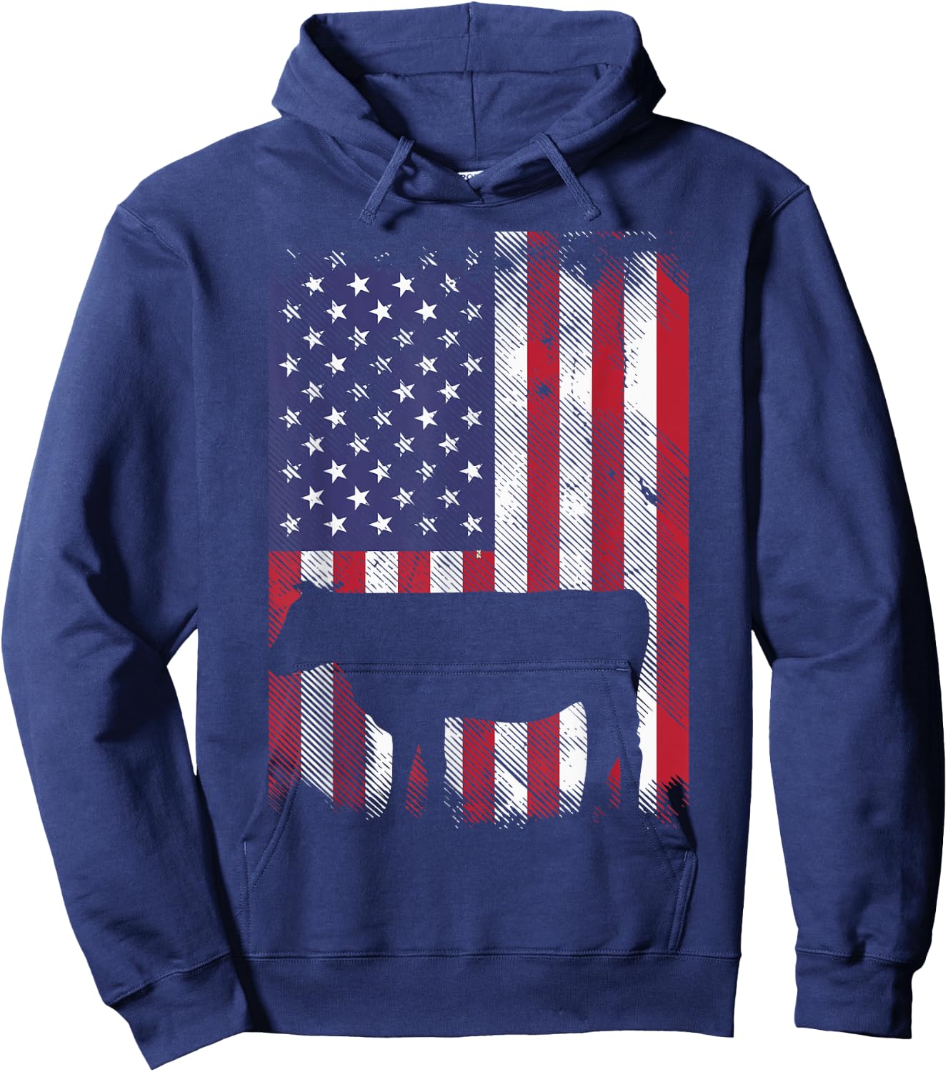 American Flag Cow Vintage Farm Animal Patriotic Farmer Gift Hoodie - Hoodie | Navy
