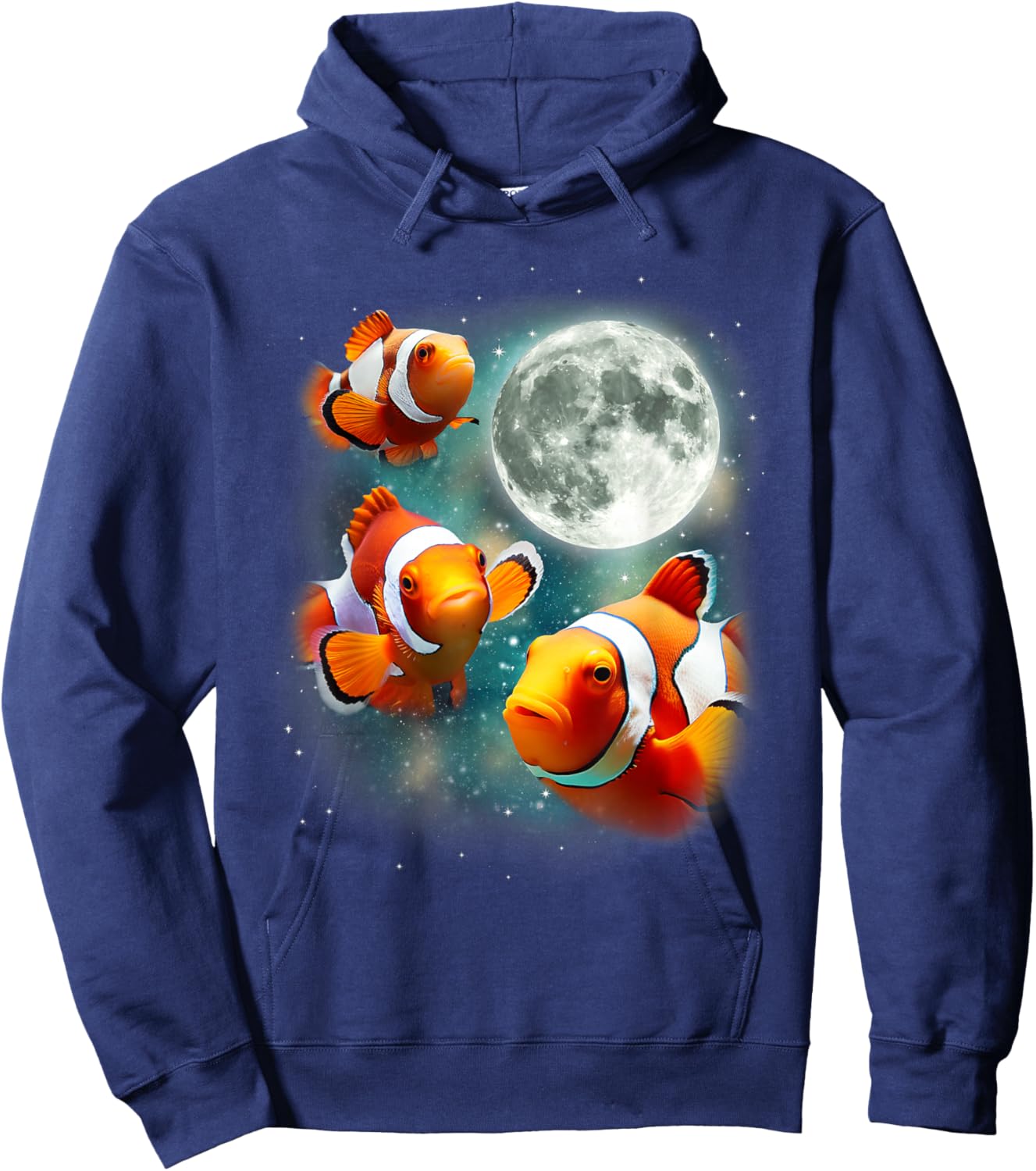 Three Clownfish Moon | Tropical Ocean Marine Clown Fish Hoodie - Hoodie | Navy