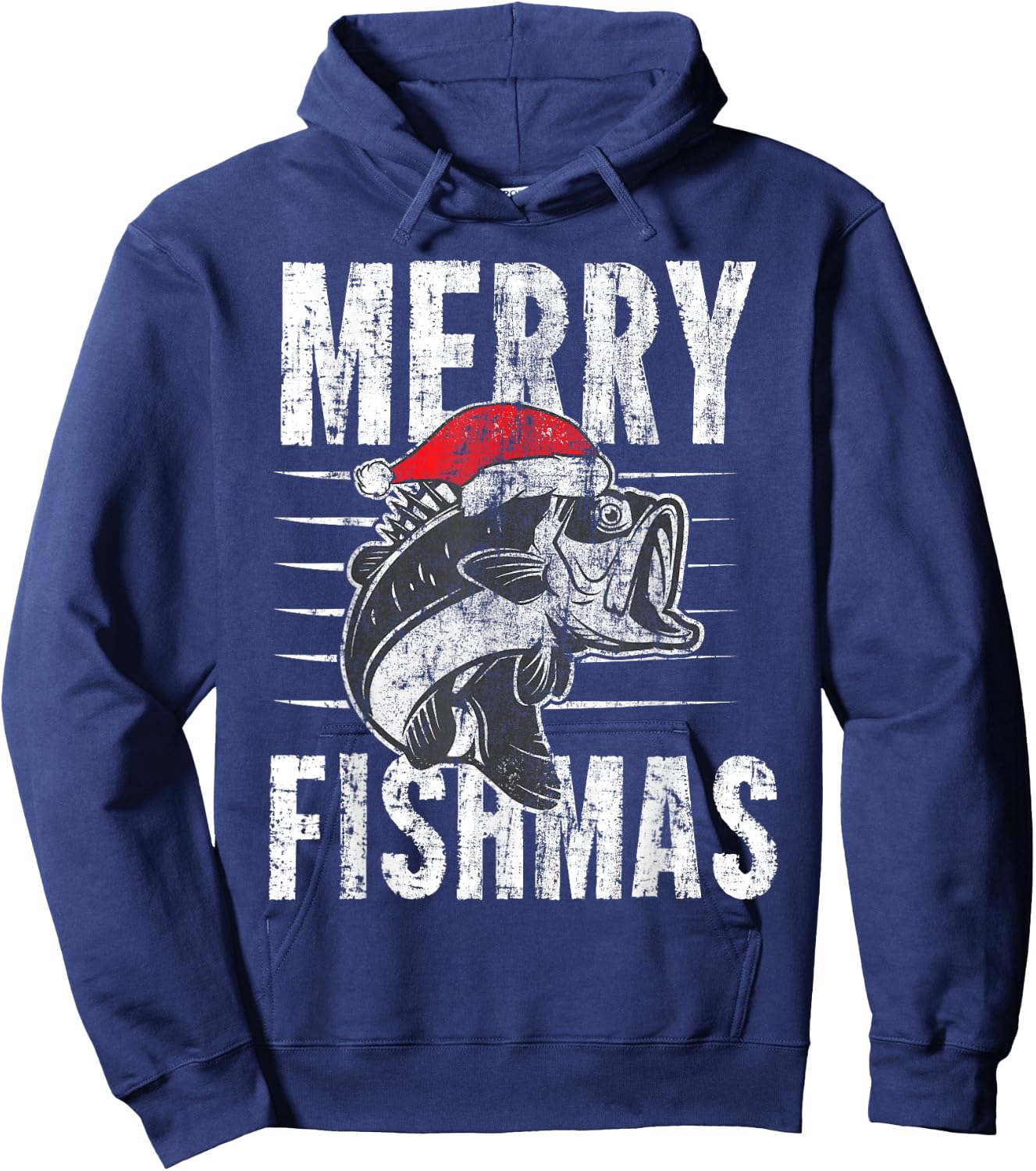 Merry Fishmas Funny Christmas Fishing Distressed Gift Hoodie - Hoodie | Navy