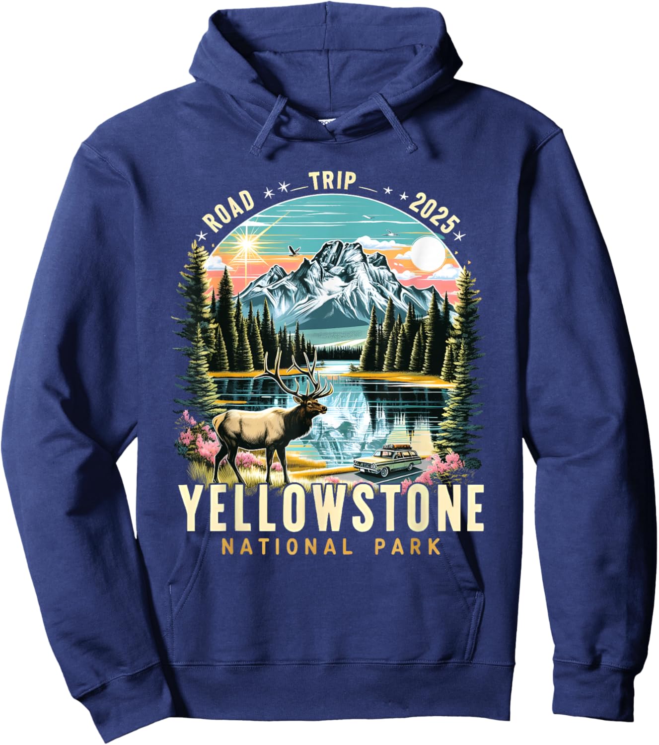 Yellowstone Road Trip 2025 Nature Adventure Souvenir Graphic Hoodie - Hoodie | Navy