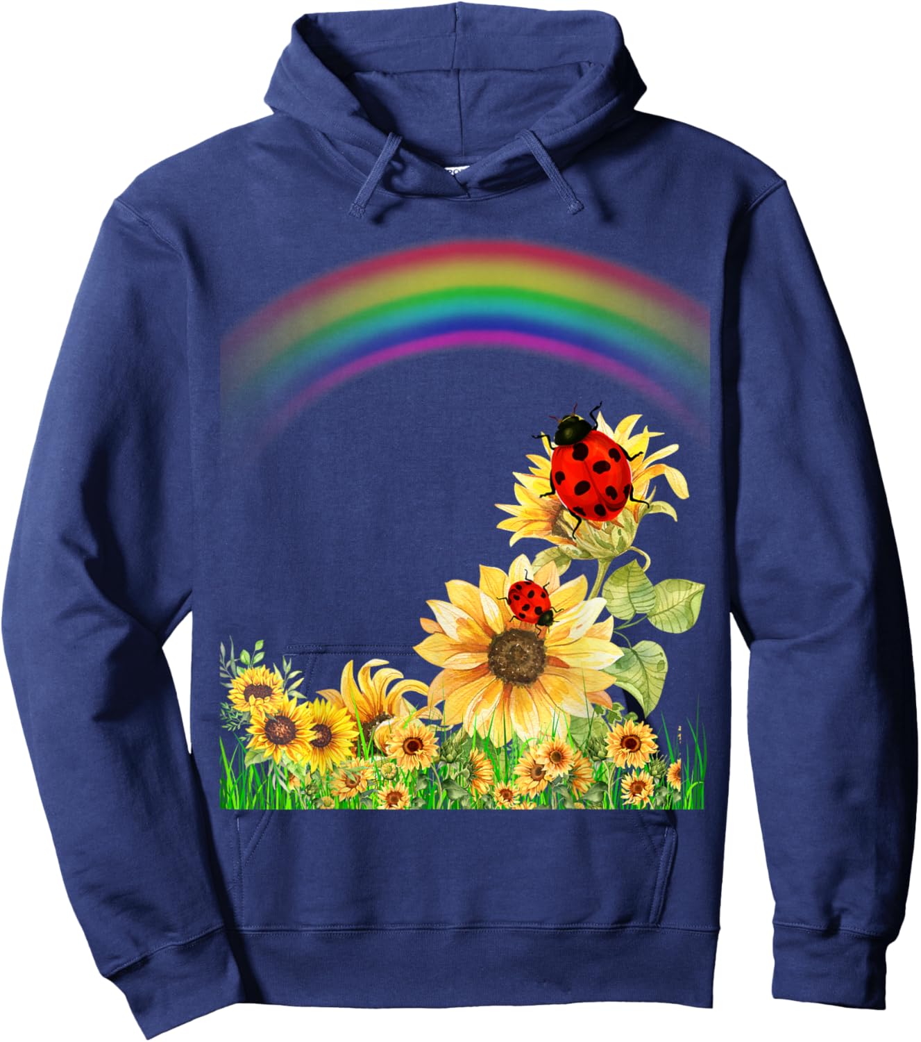 Ladybugs With Rainbows and Sunflowers Ladybug Design Hoodie - Hoodie | Navy