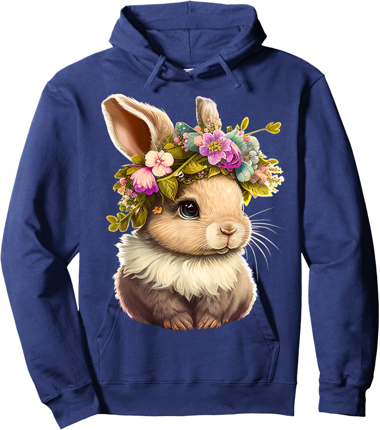 Easter Bunny Rabbit Women - Happy Bunny Flower Graphic Girls Hoodie - Hoodie | Navy