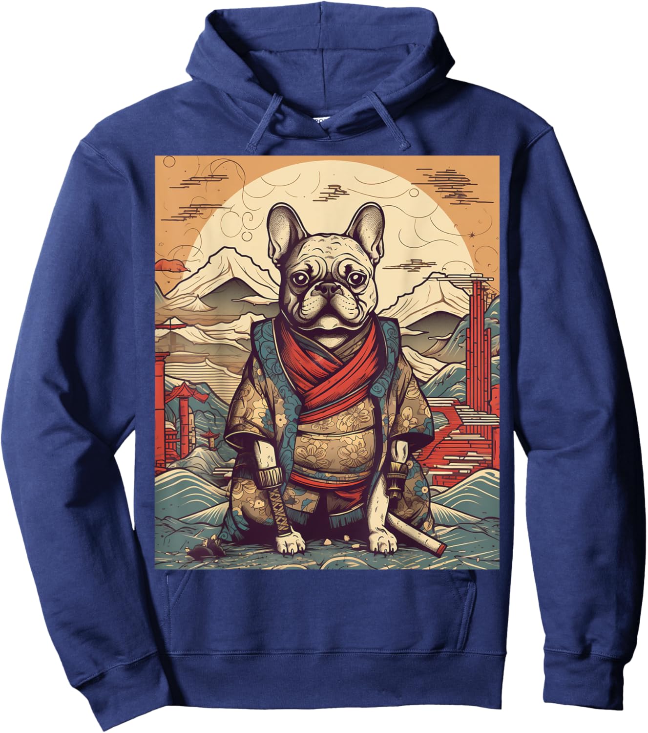 Vintage Japanese Art Samurai French Bulldog Hoodie - Hoodie | Navy