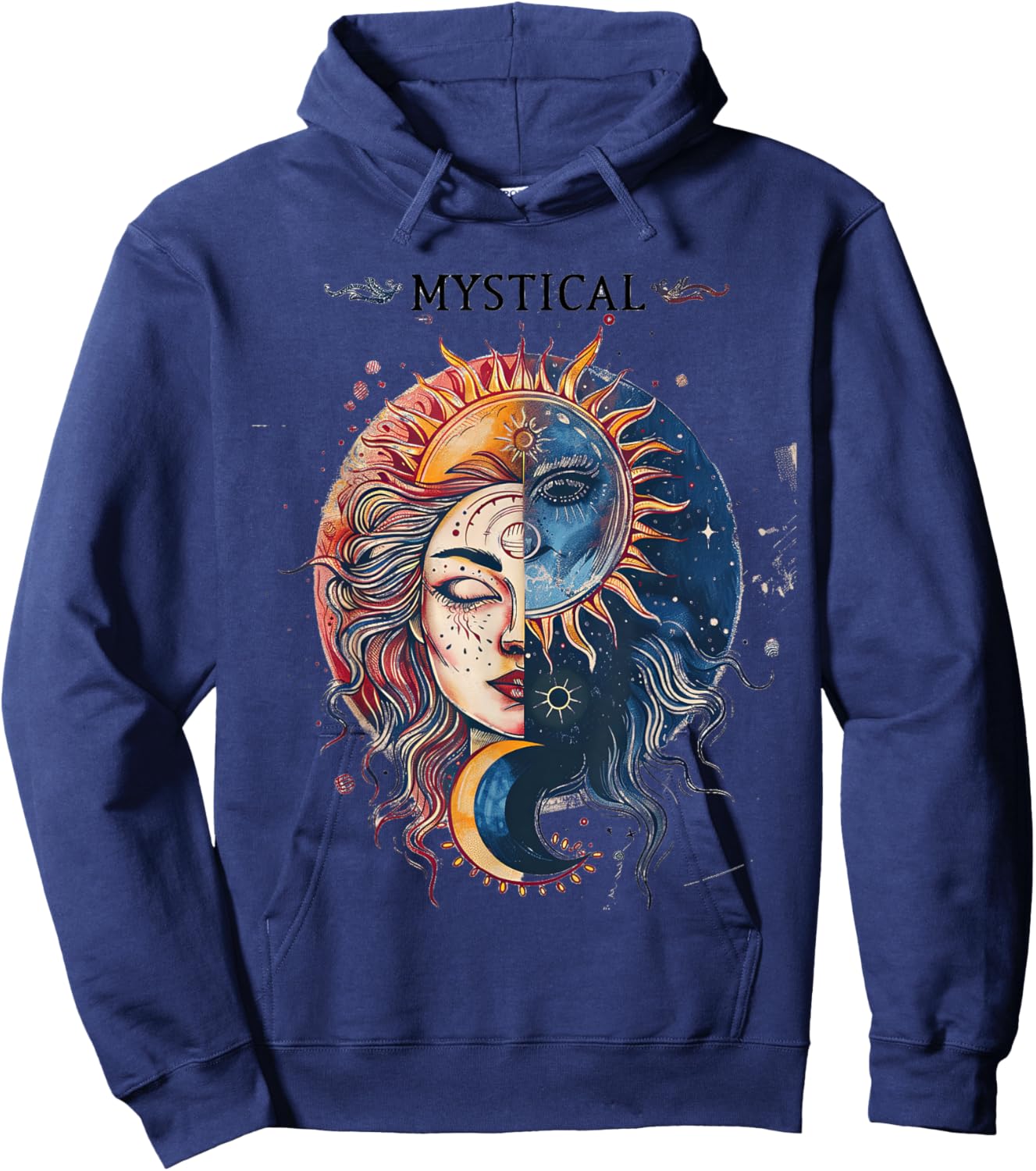 Mystical Sun and Moon Woman Mystic Flowers Aesthetic Hoodie - Hoodie | Navy
