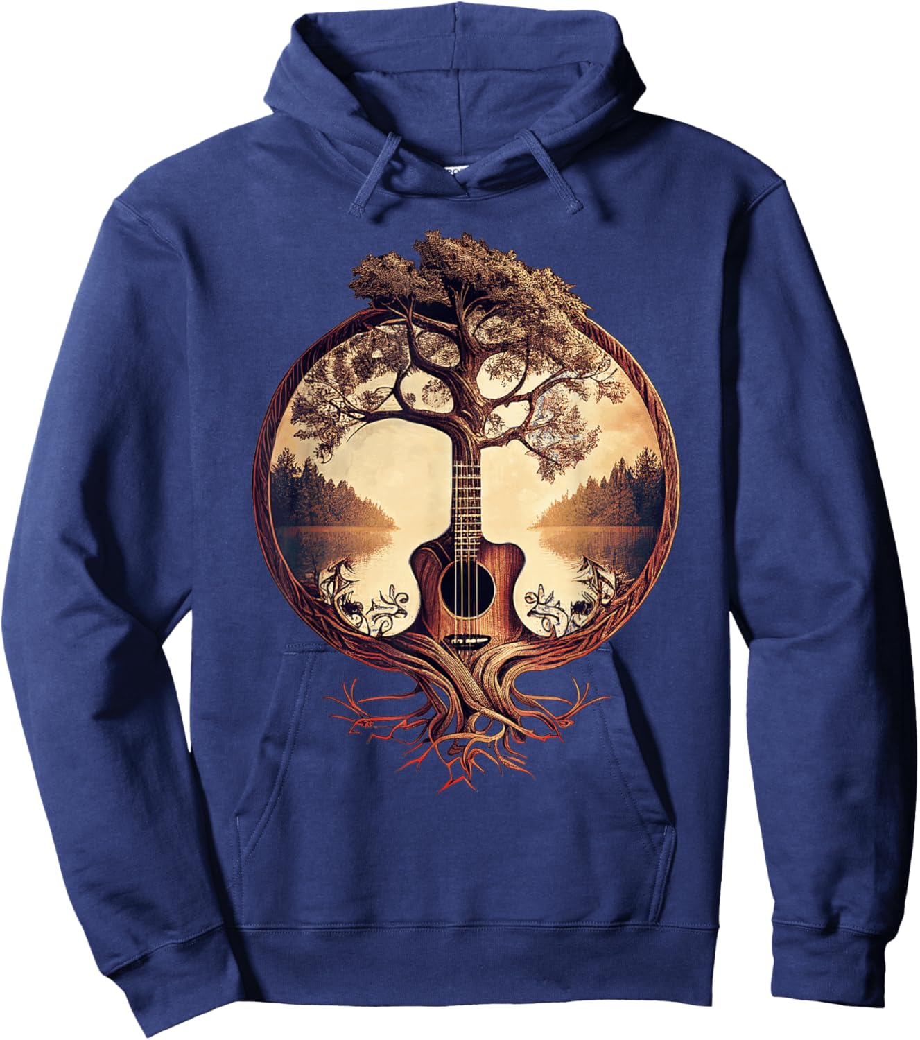 Acoustic Guitar Tree by The Lake Guitarist Small Hoodie - Hoodie | Navy