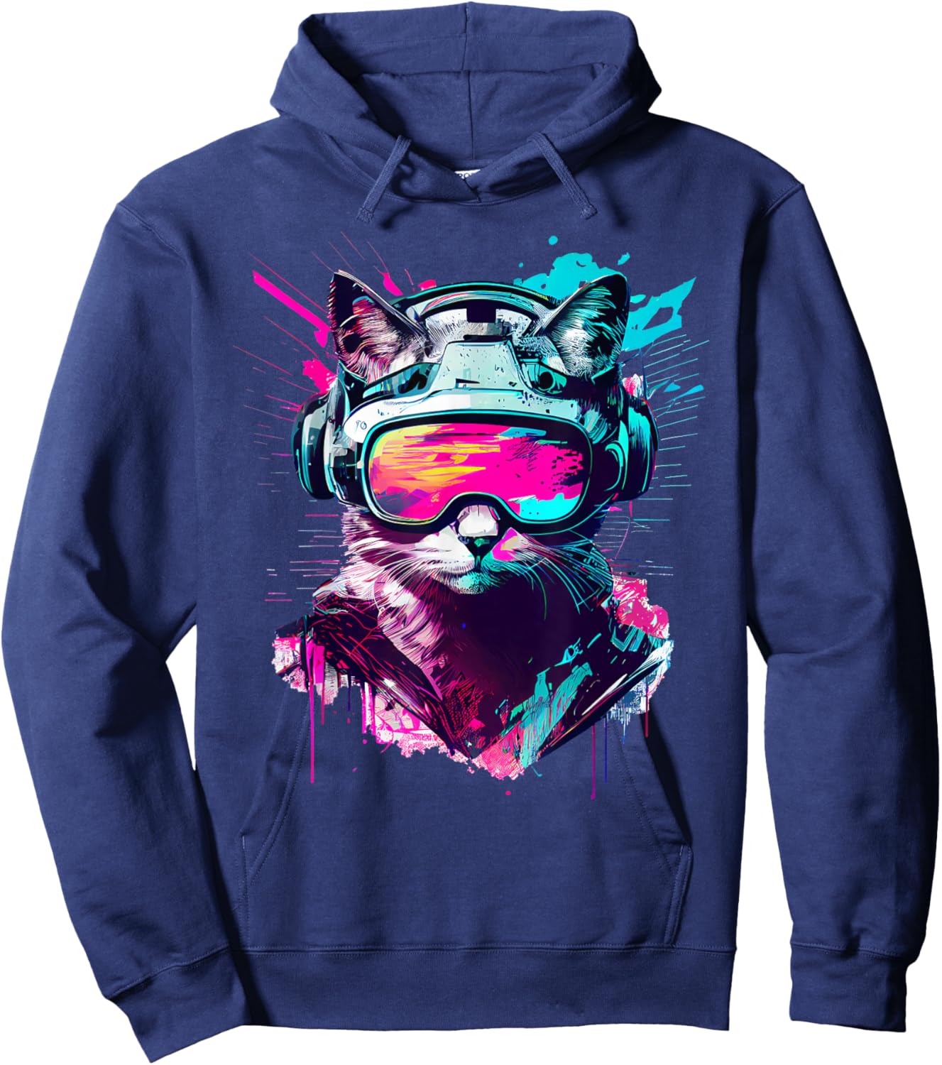 Funny VR Gamer Cat in VR Headset Virtual Reality Gaming Hoodie - Hoodie | Navy