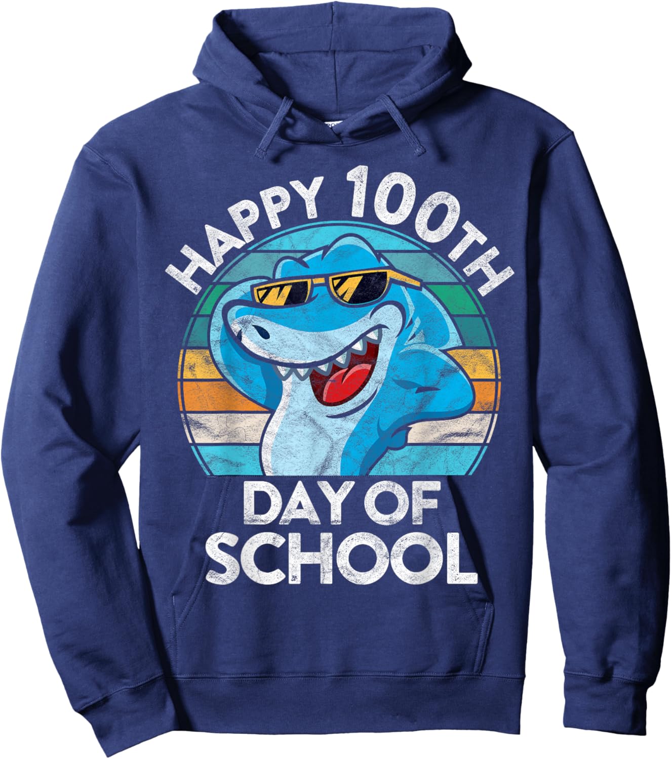 Happy 100th Day of School Gift Shark Lover Student Teacher Men Women Kids Hoodie - Hoodie | Navy