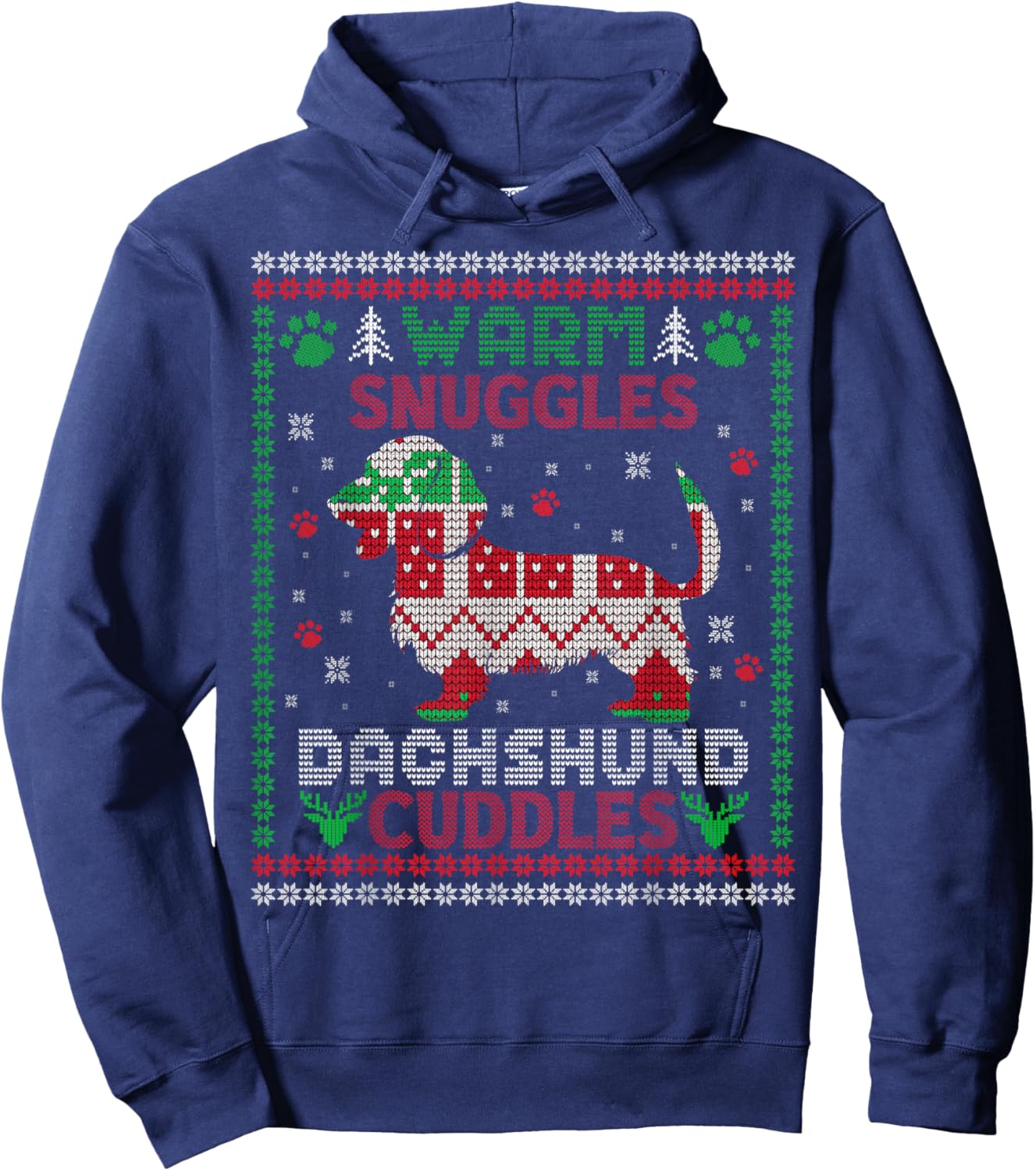 warm snuggles dachshund cuddles Christmas xmas weenie weiner Hoodie - Hoodie | Navy