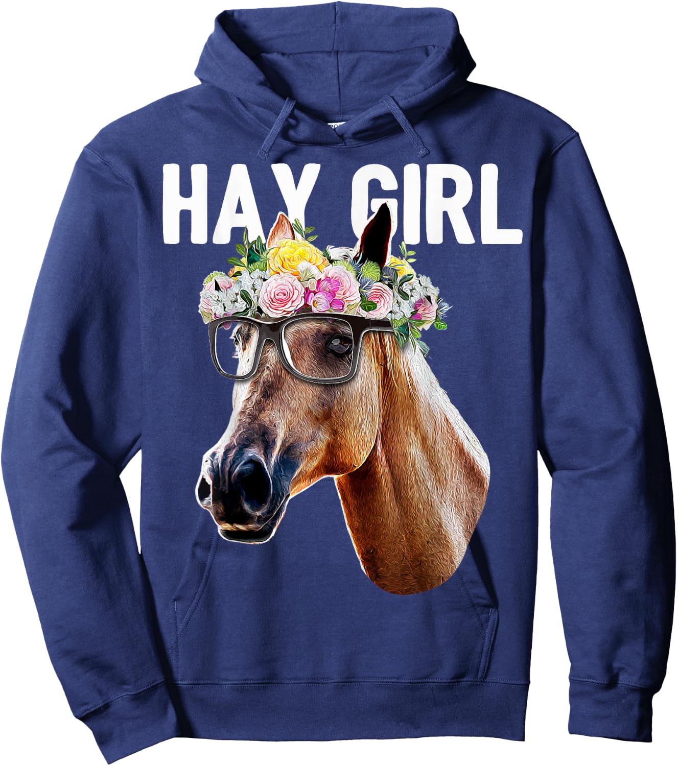 Hay Girl Floral Horse Horseback Riding Equestrian Farm Gift Hoodie - Hoodie | Navy