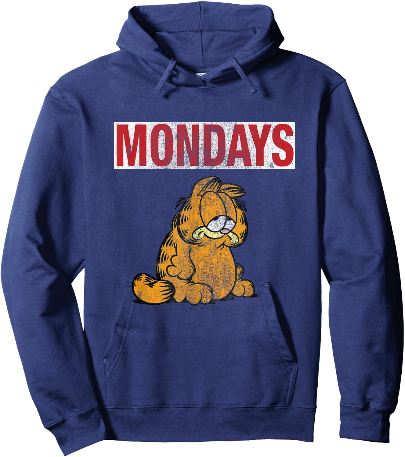 Garfield Hates Mondays Distressed Cat Cartoon Hoodie - Hoodie | Navy