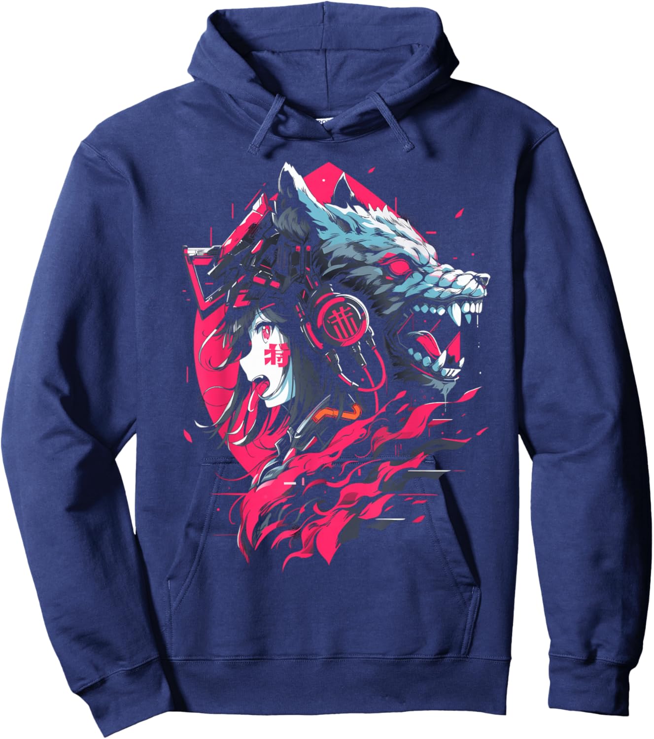 Anime Manga Cyberpunk Aesthetic Techwear Harajuku | Wolf Hoodie - Hoodie | Navy