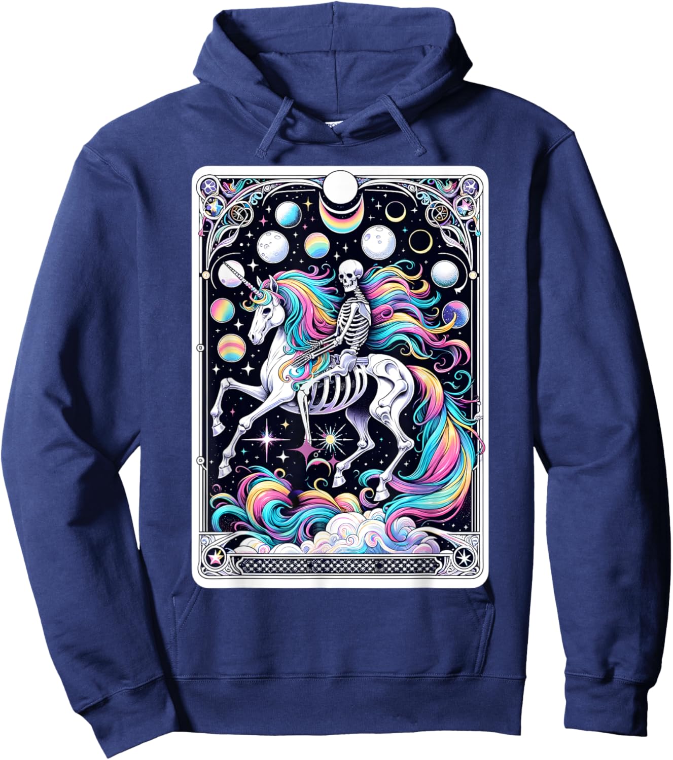 Skeleton Riding Unicorn Tarot Card Celestial Fantasy Art Hoodie - Hoodie | Navy