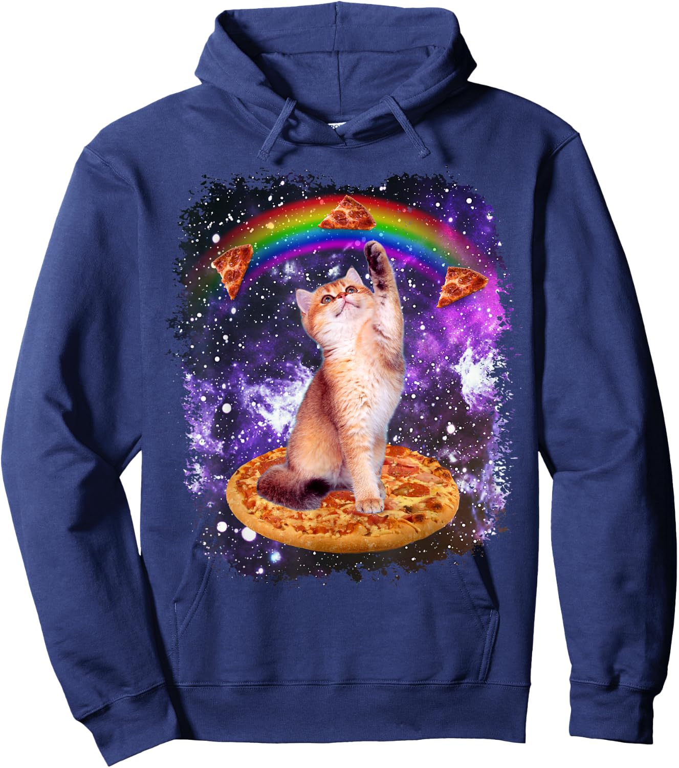 Space Cat Pizza Rainbow Cat Galaxy Cute Kitty in Space Hoodie - Hoodie | Navy