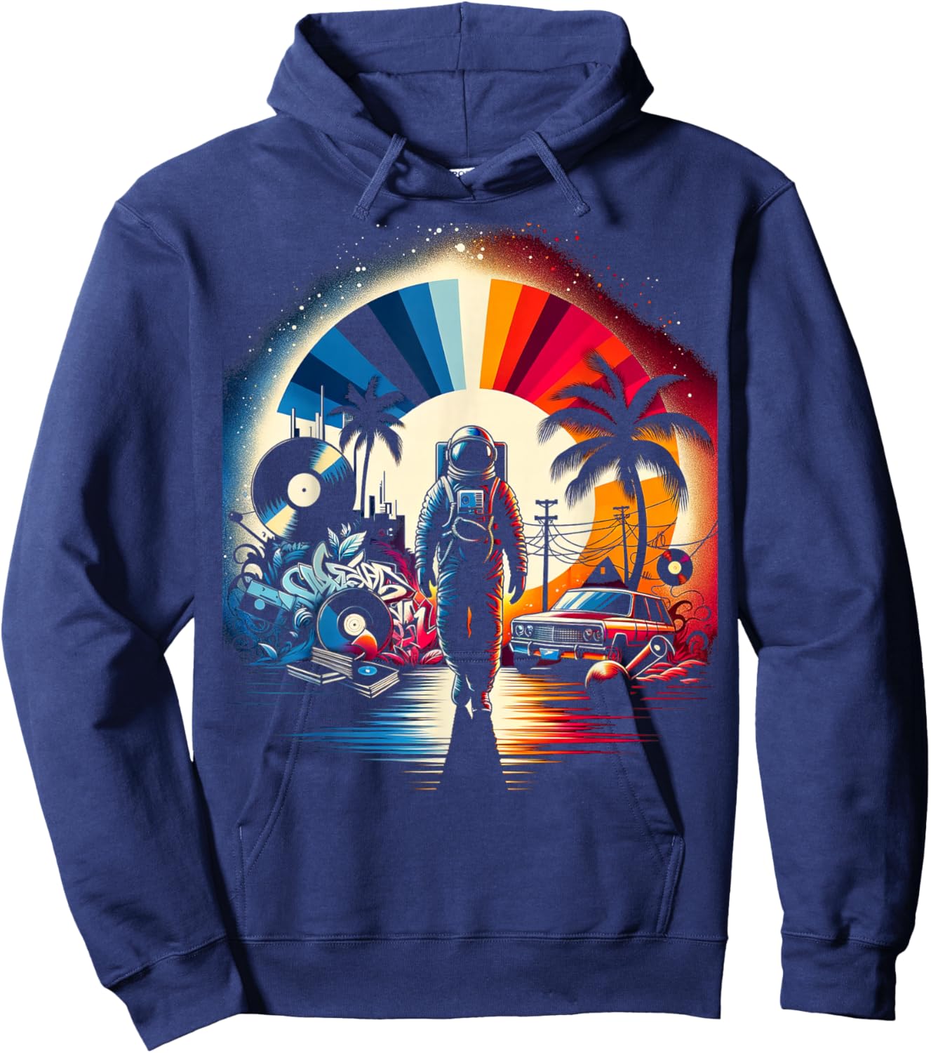 Retro Space Groove | Men Women (S-6XL) | Graphic Hoodie - Hoodie | Navy